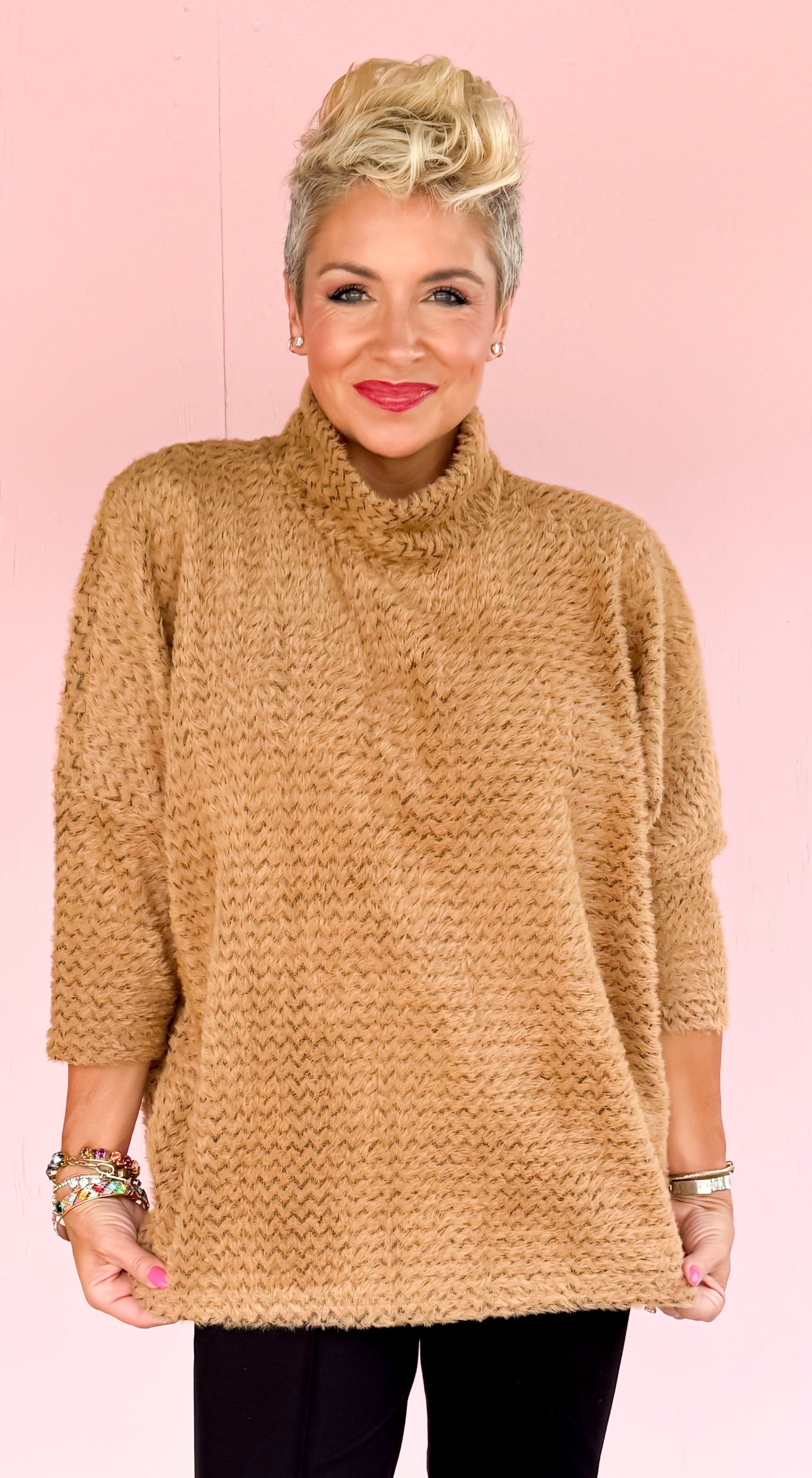 Charla Fuzzy Chevron Top/Camel - The BLVD