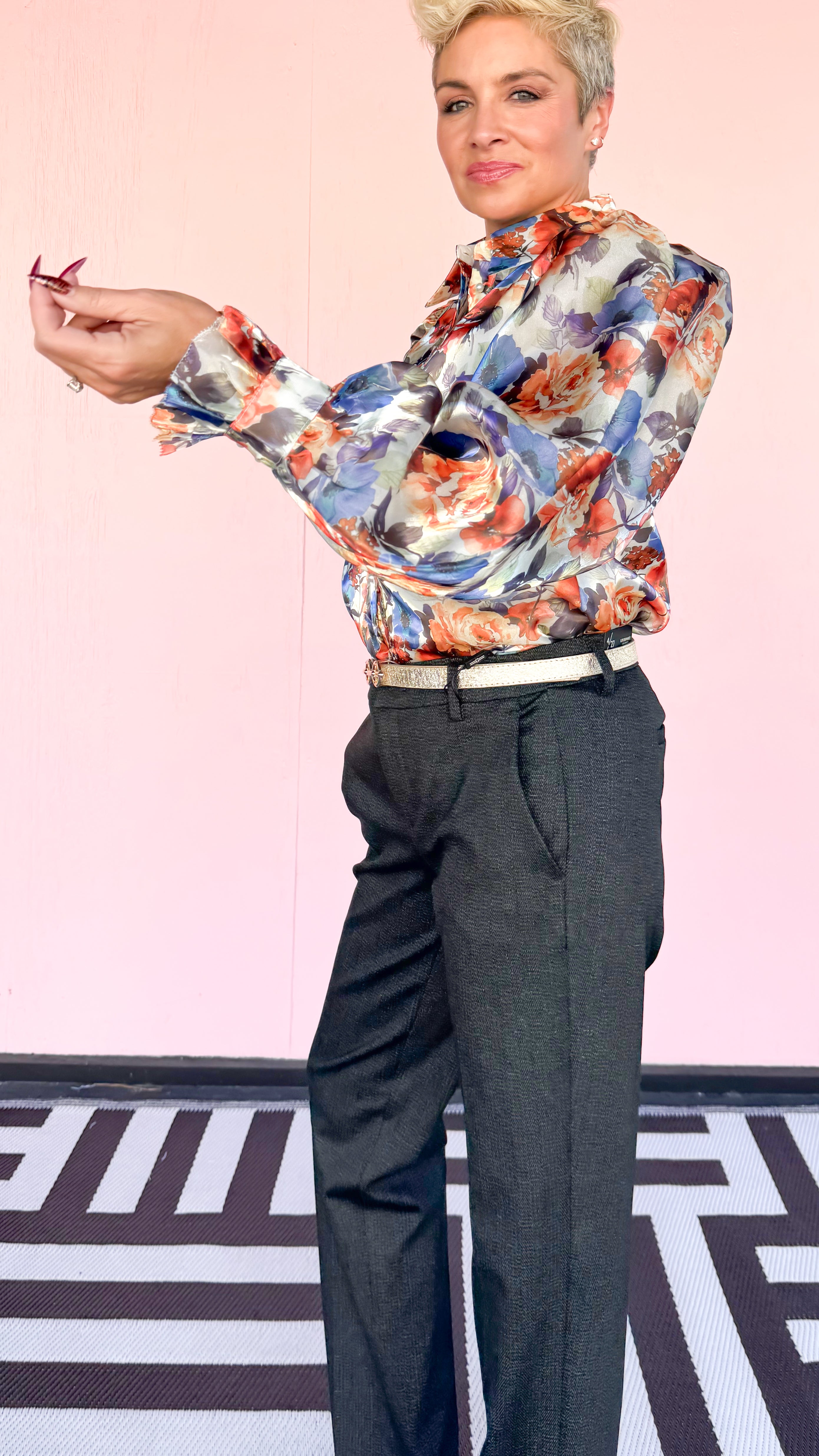 Floral Ruffle Placket Blouse