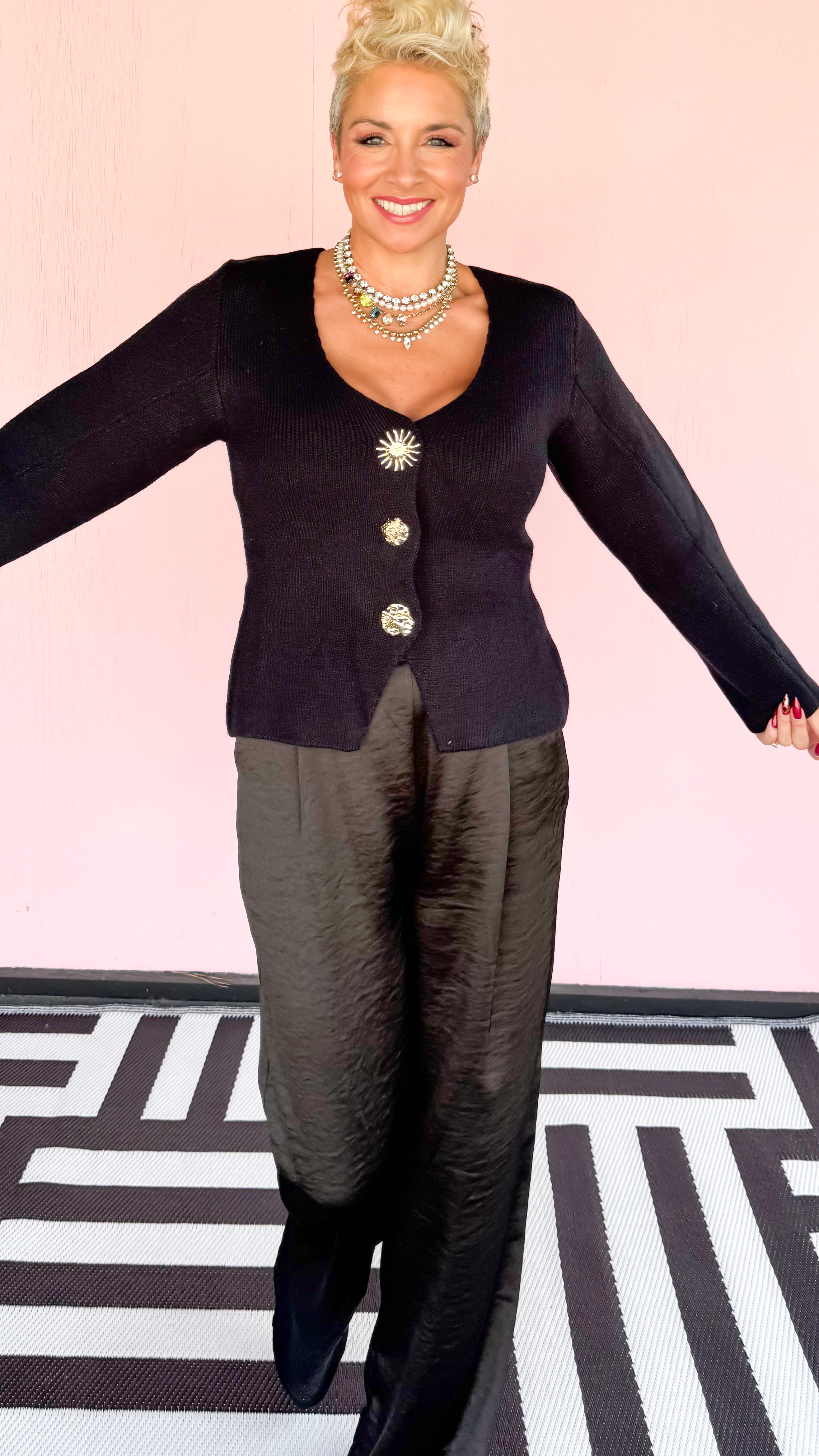 Gold Button Detail Cardigan/Black