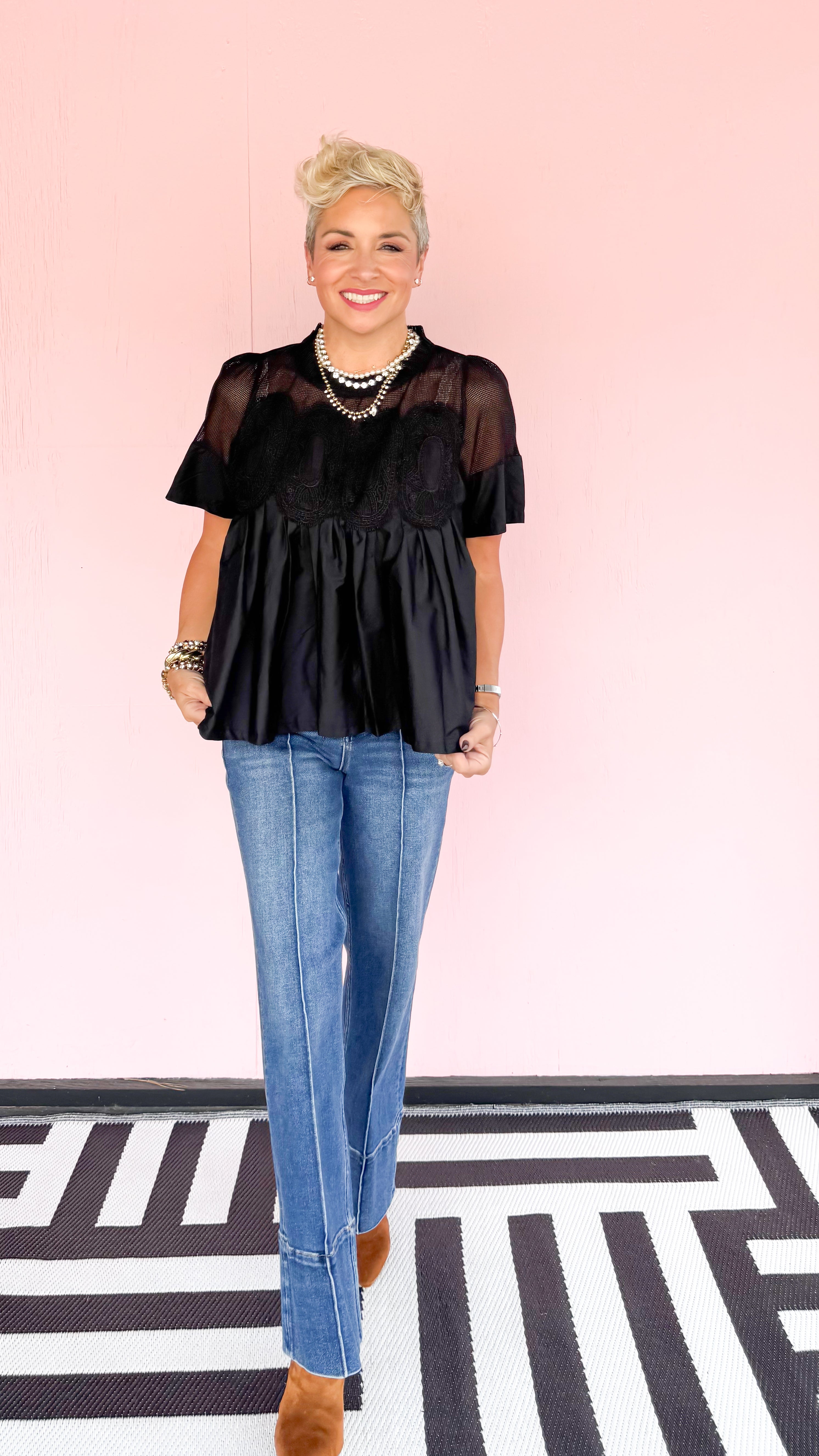 Donna Lace Detail Top/Black