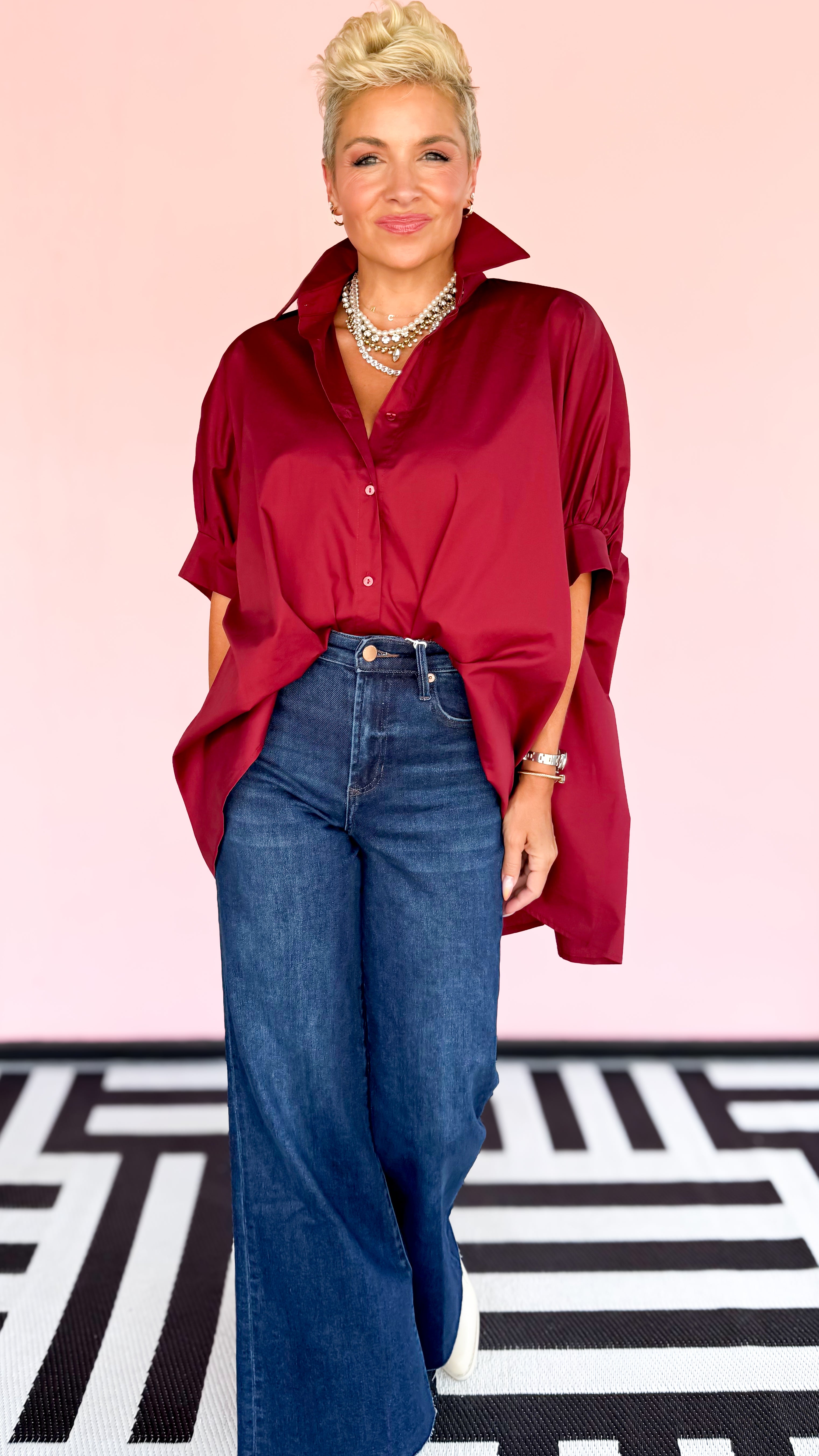 Oversized burgundy top or blouse with collar