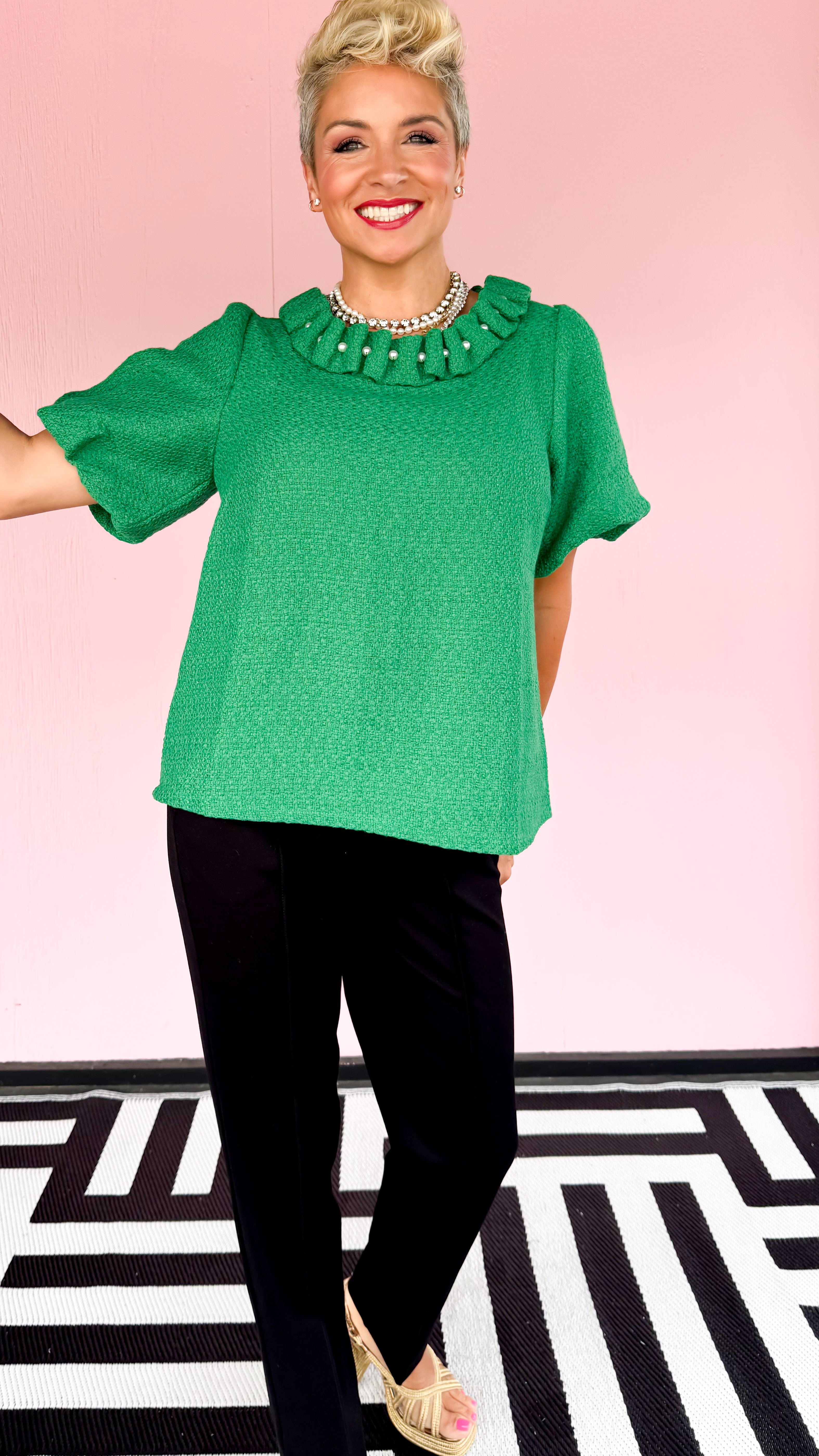 Laney Pearl Neckline Top/Green