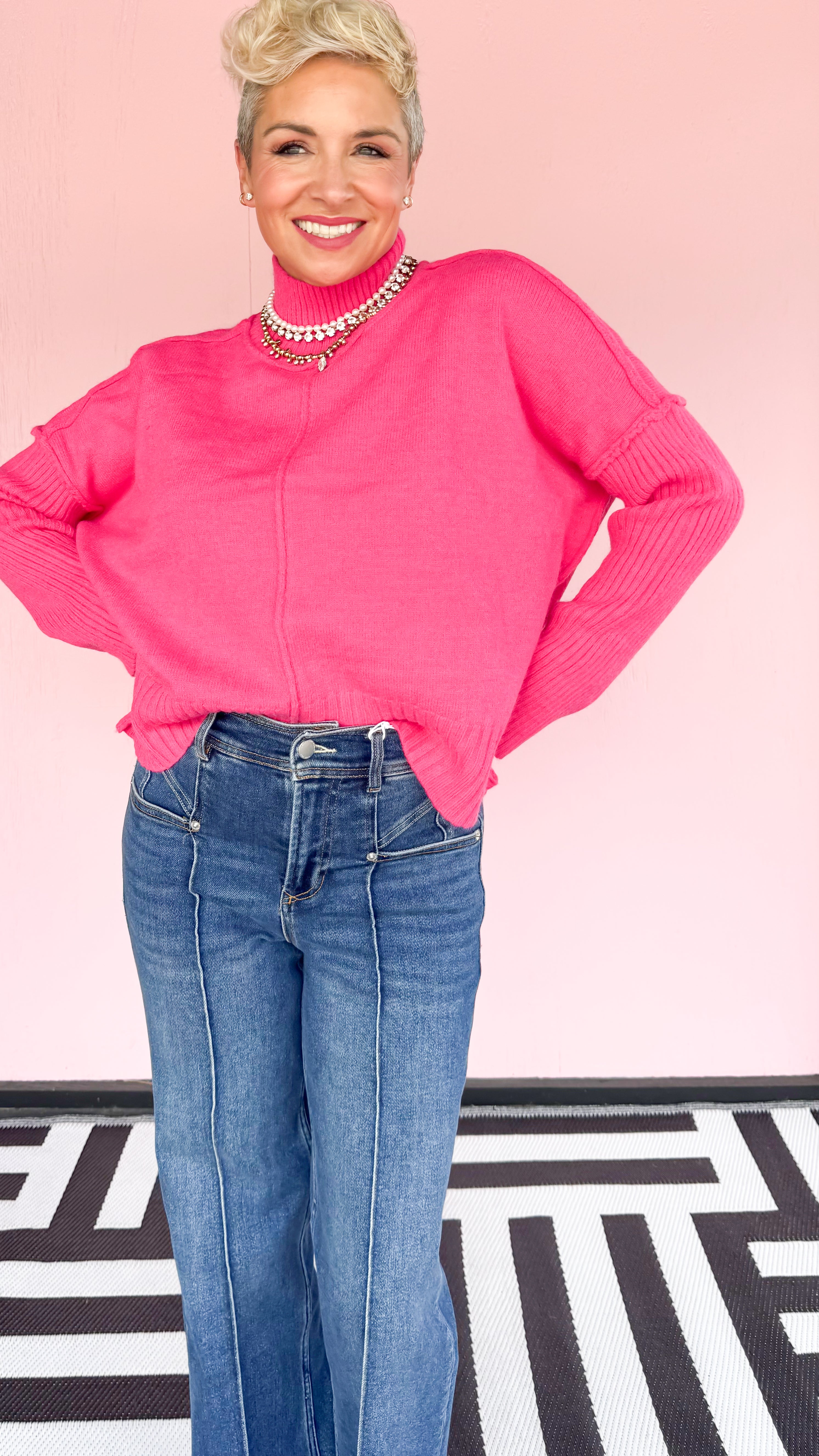Ruby Mock T neck Sweater/Pink