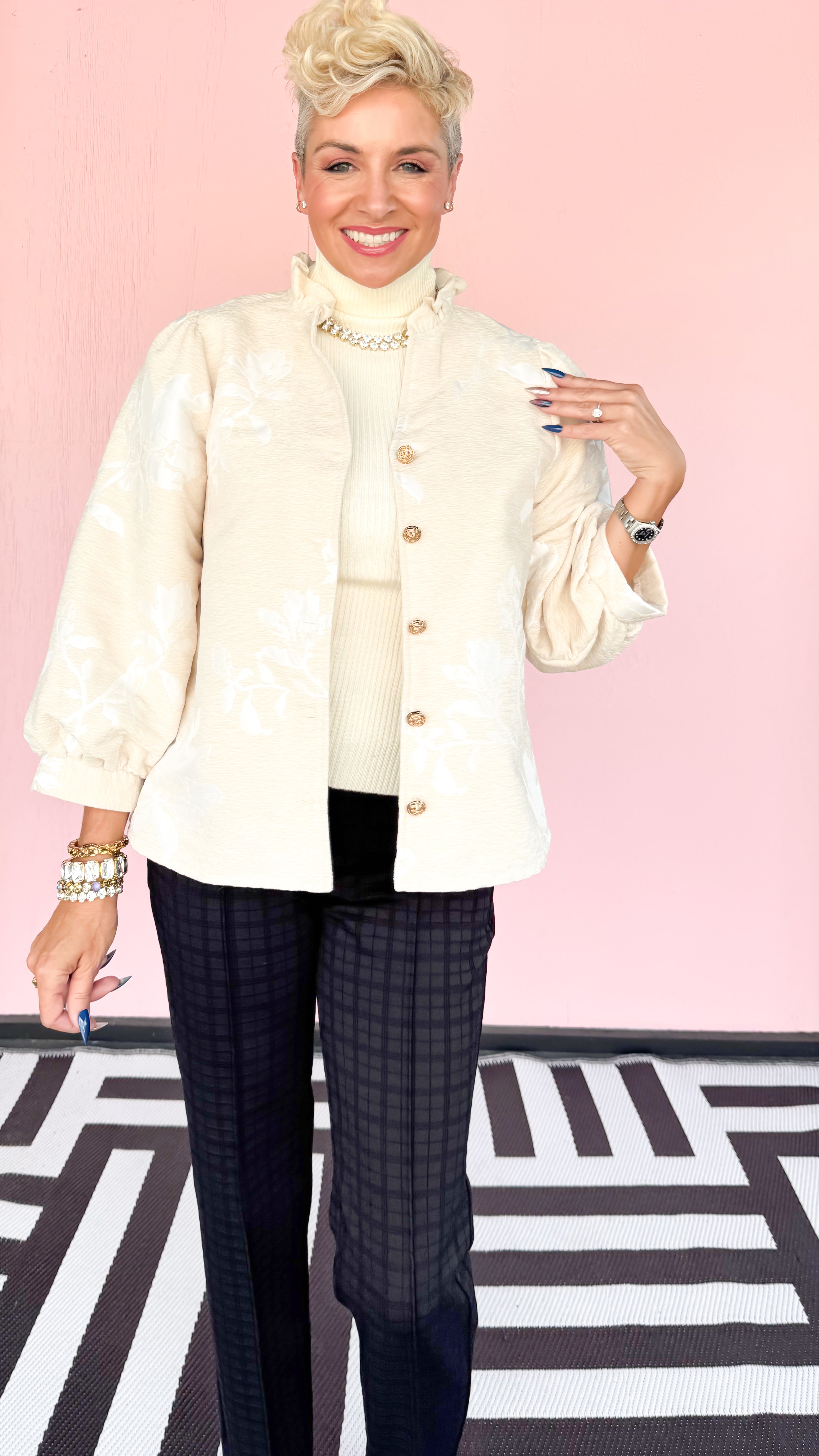 Floral Velvet Button Down/Oatmeal
