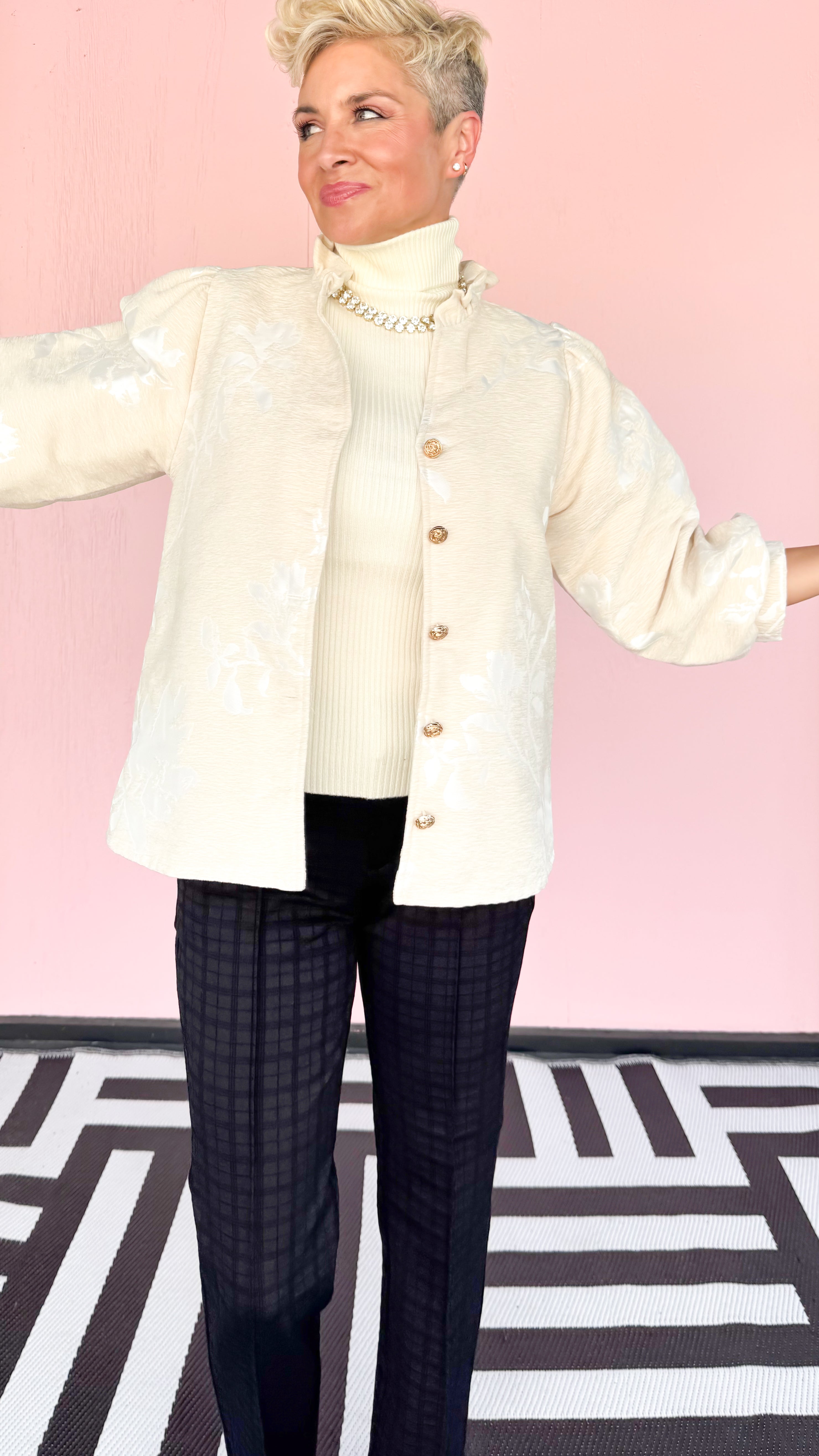 Floral Velvet Button Down/Oatmeal