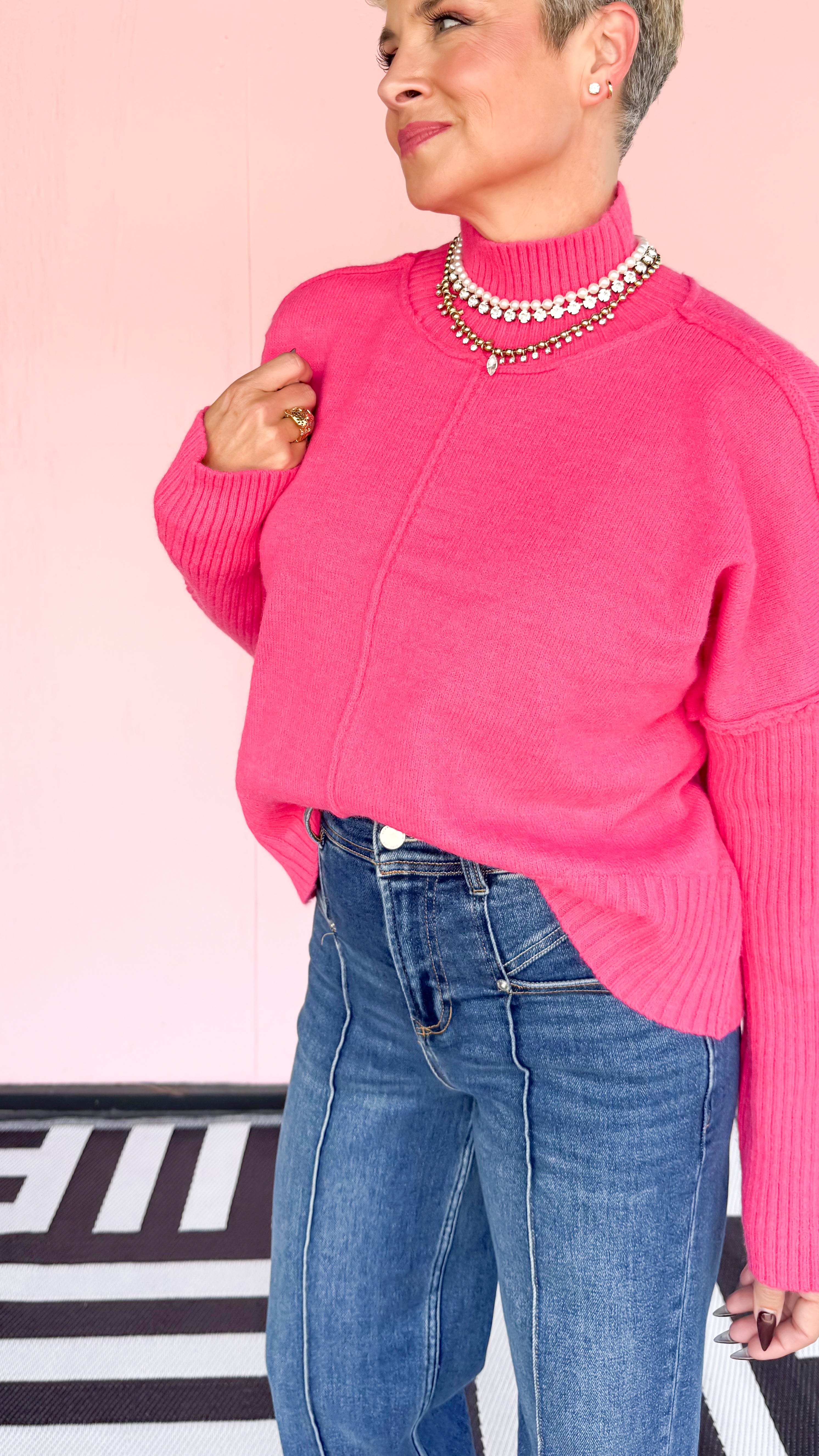 Ruby Mock T neck Sweater/Pink