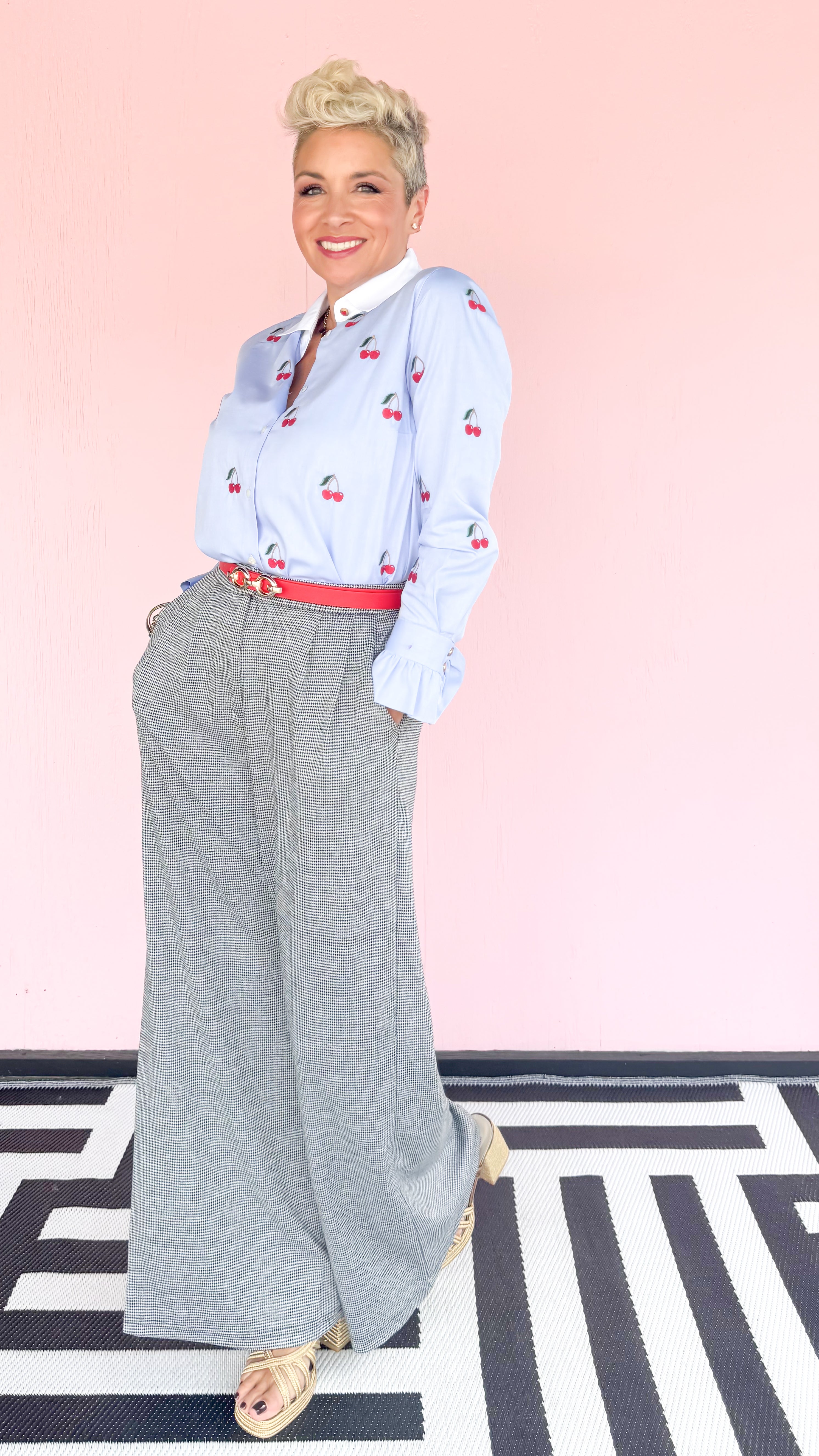 Houndstooth Wide Leg Trousers