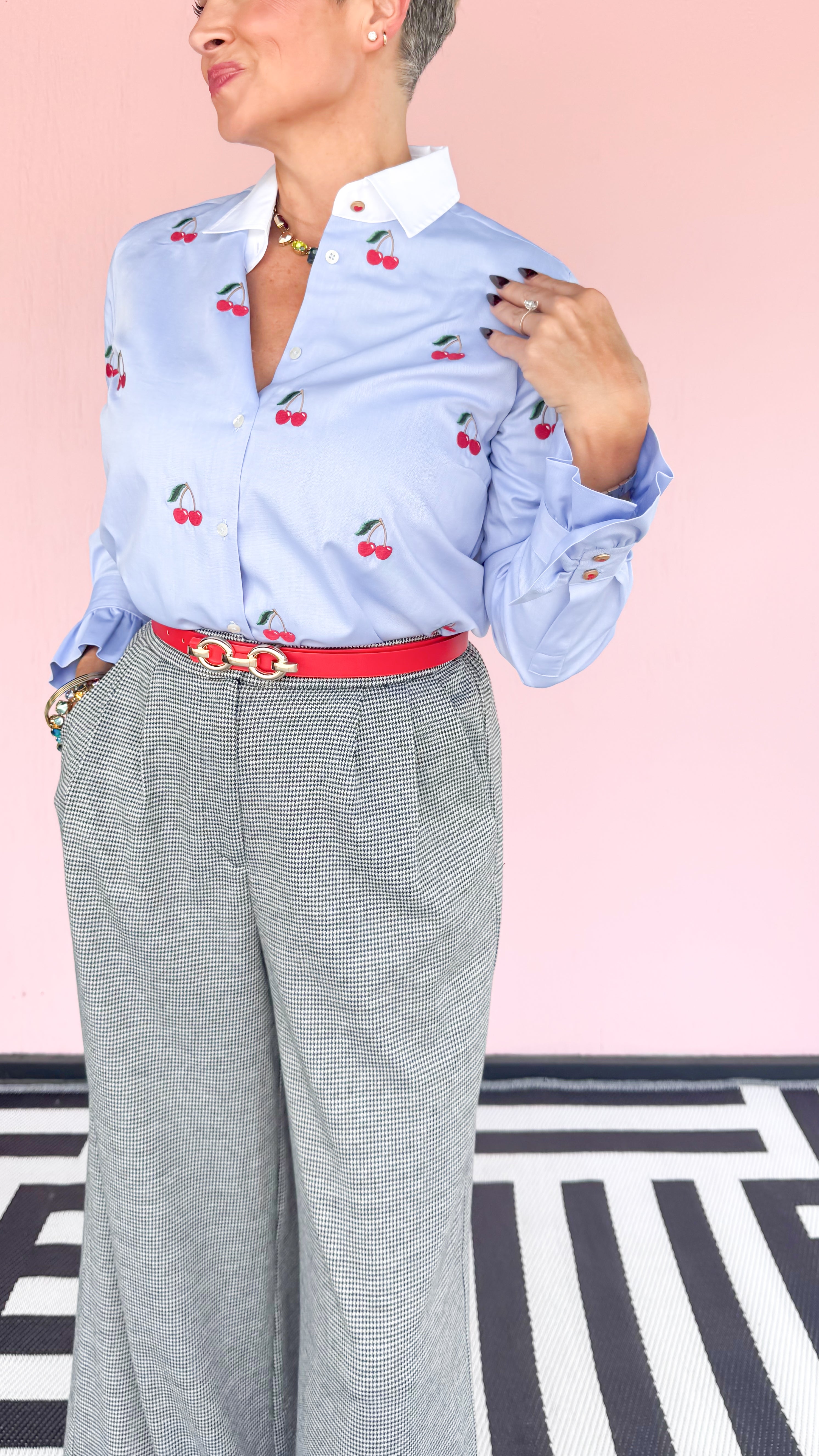 Embroidered Cherry Button Down