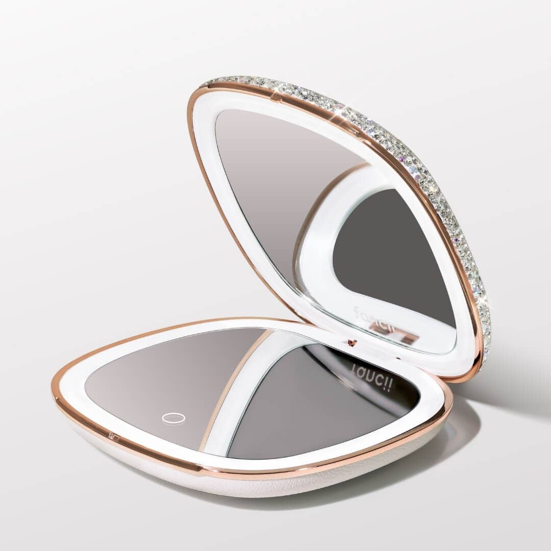 Mila 2 luxe compact mirror with LED lights product photo - lifestyle view - BLVD Boutik
