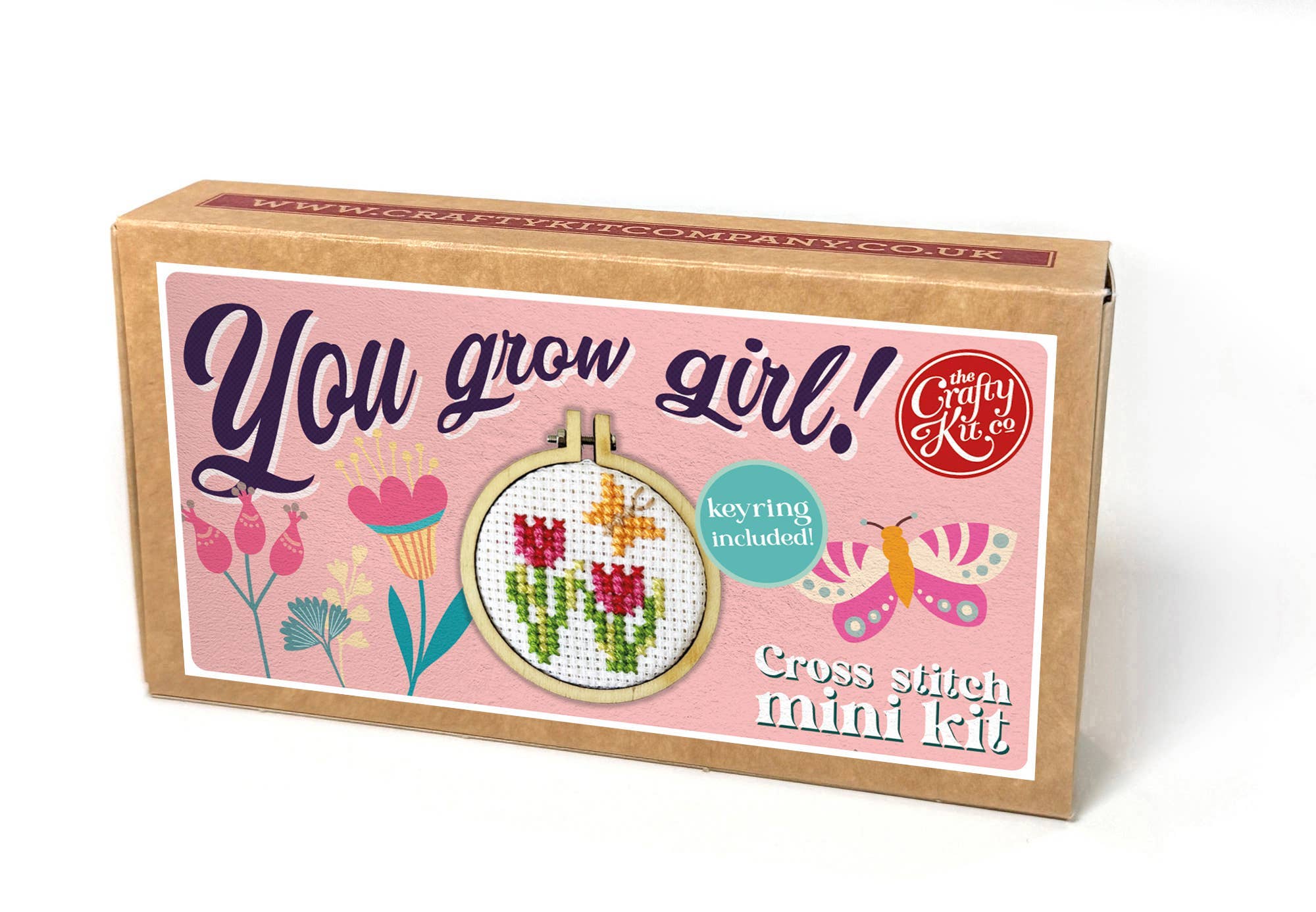 You Grow Girl mini matchbox cross stitch kit product photo - styled view - BLVD Boutik
