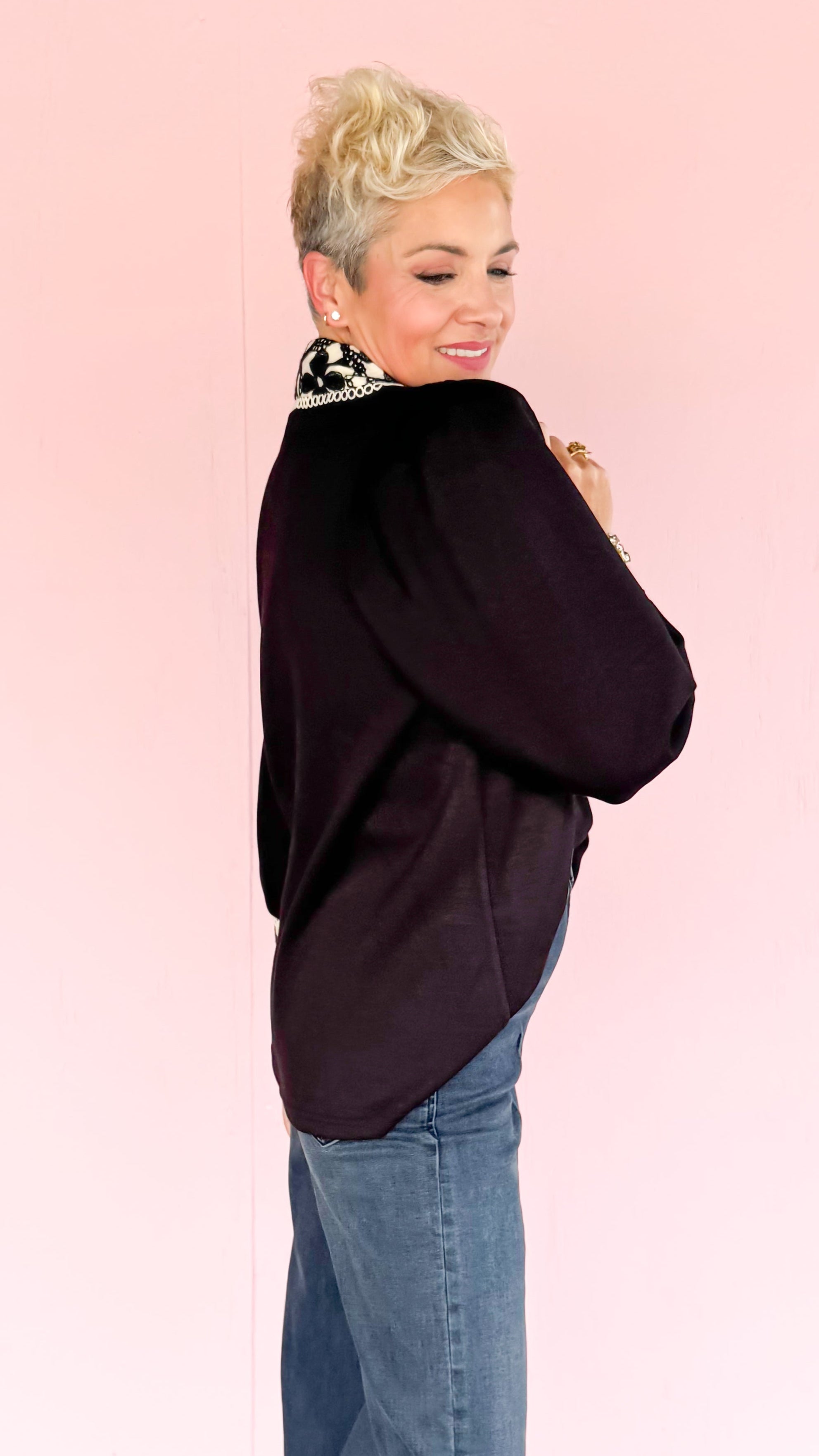 Maria Embroidered Trim Top/Black