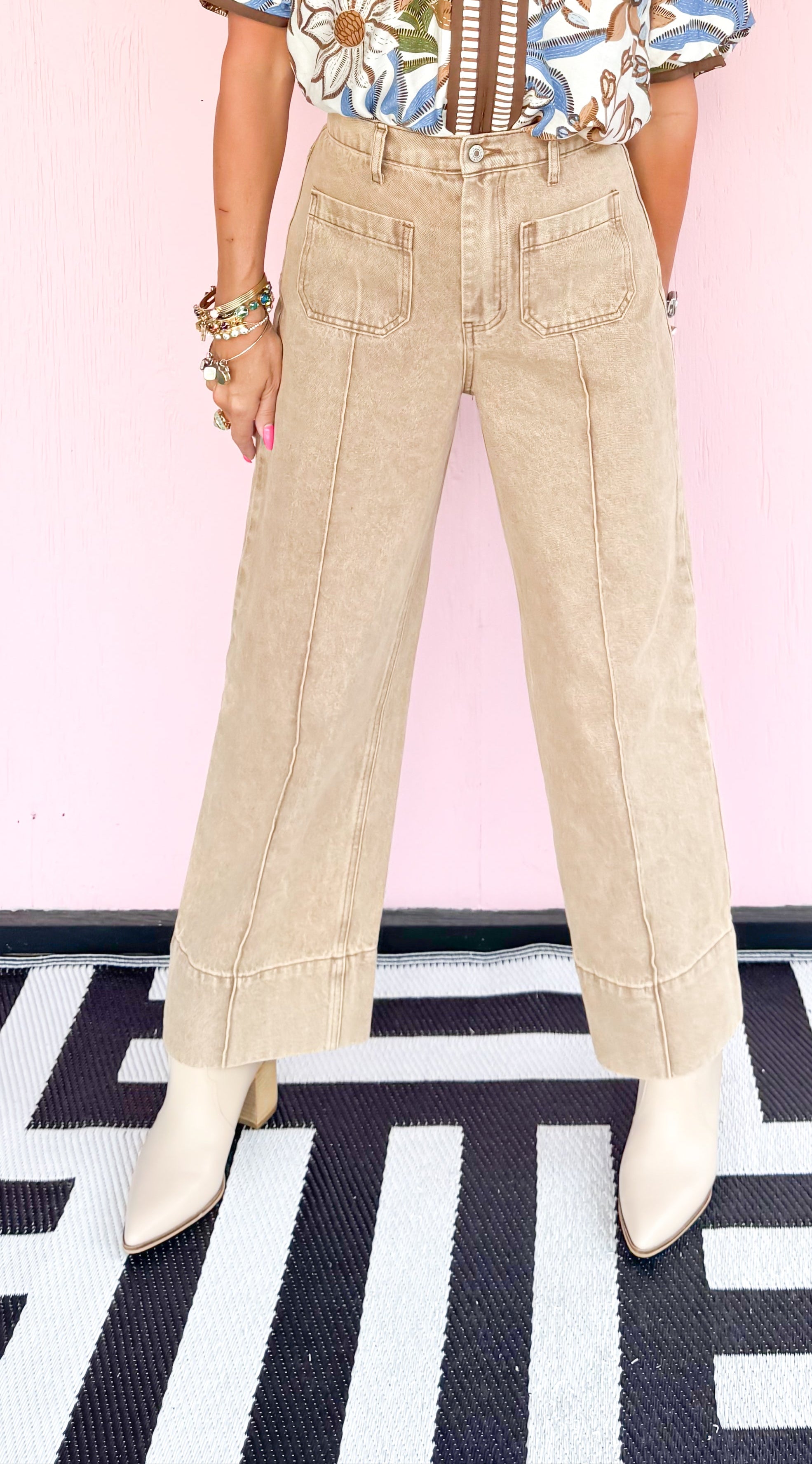 Wide Leg Front Pocket Jean/Camel - The BLVD