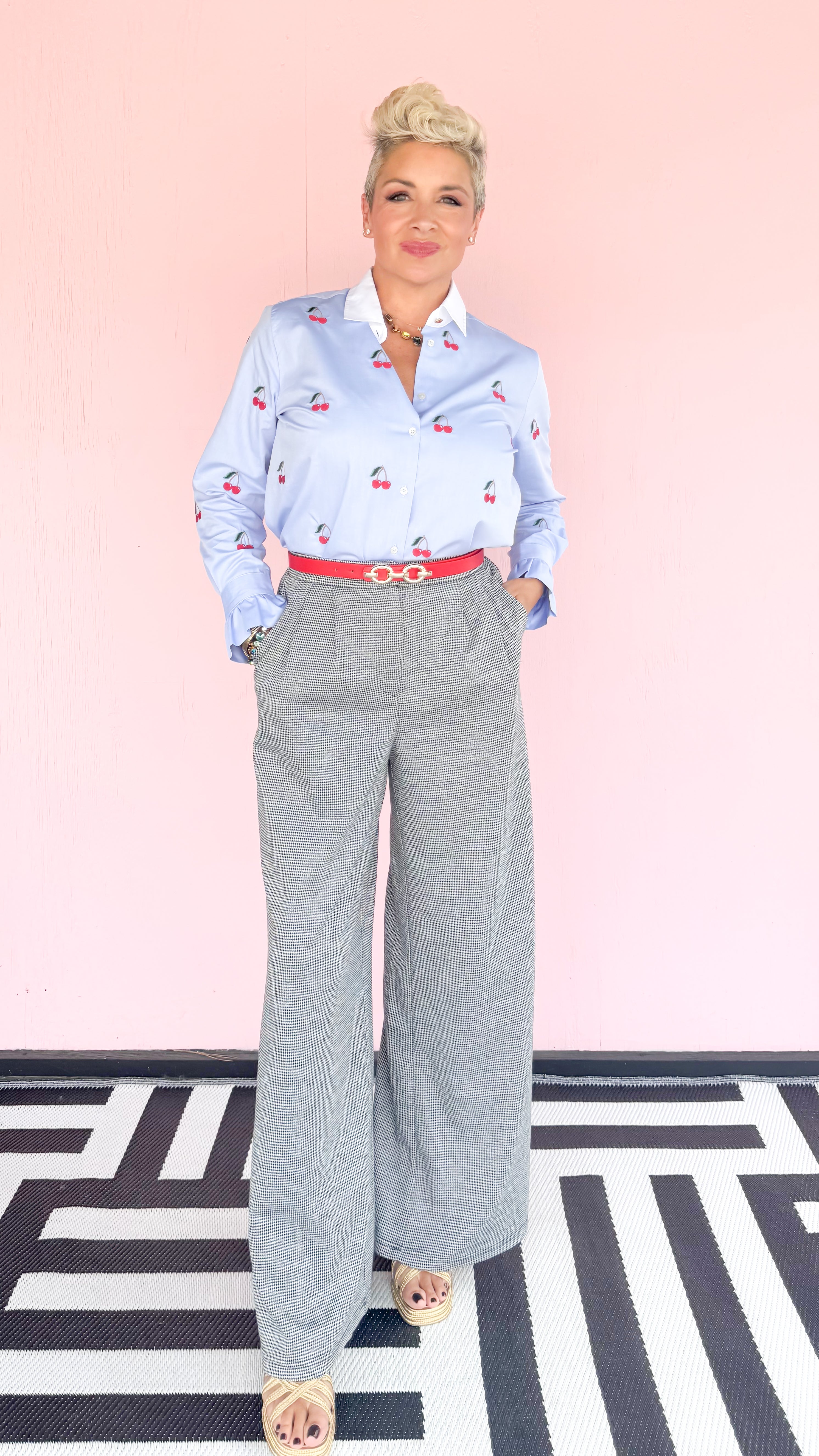 Houndstooth Wide Leg Trousers