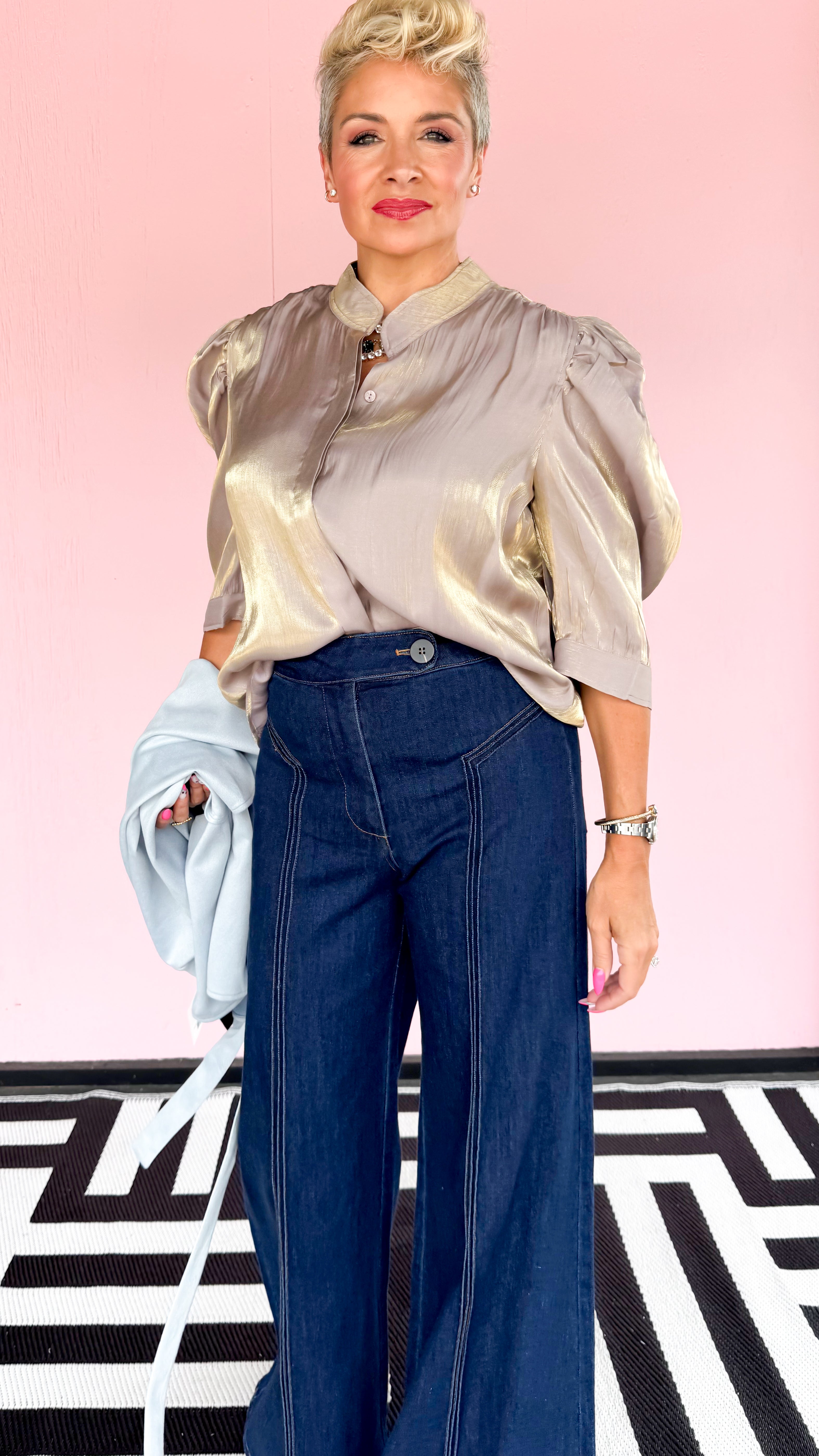 Iris Iridescent Puff Sleeve Top/Mauve