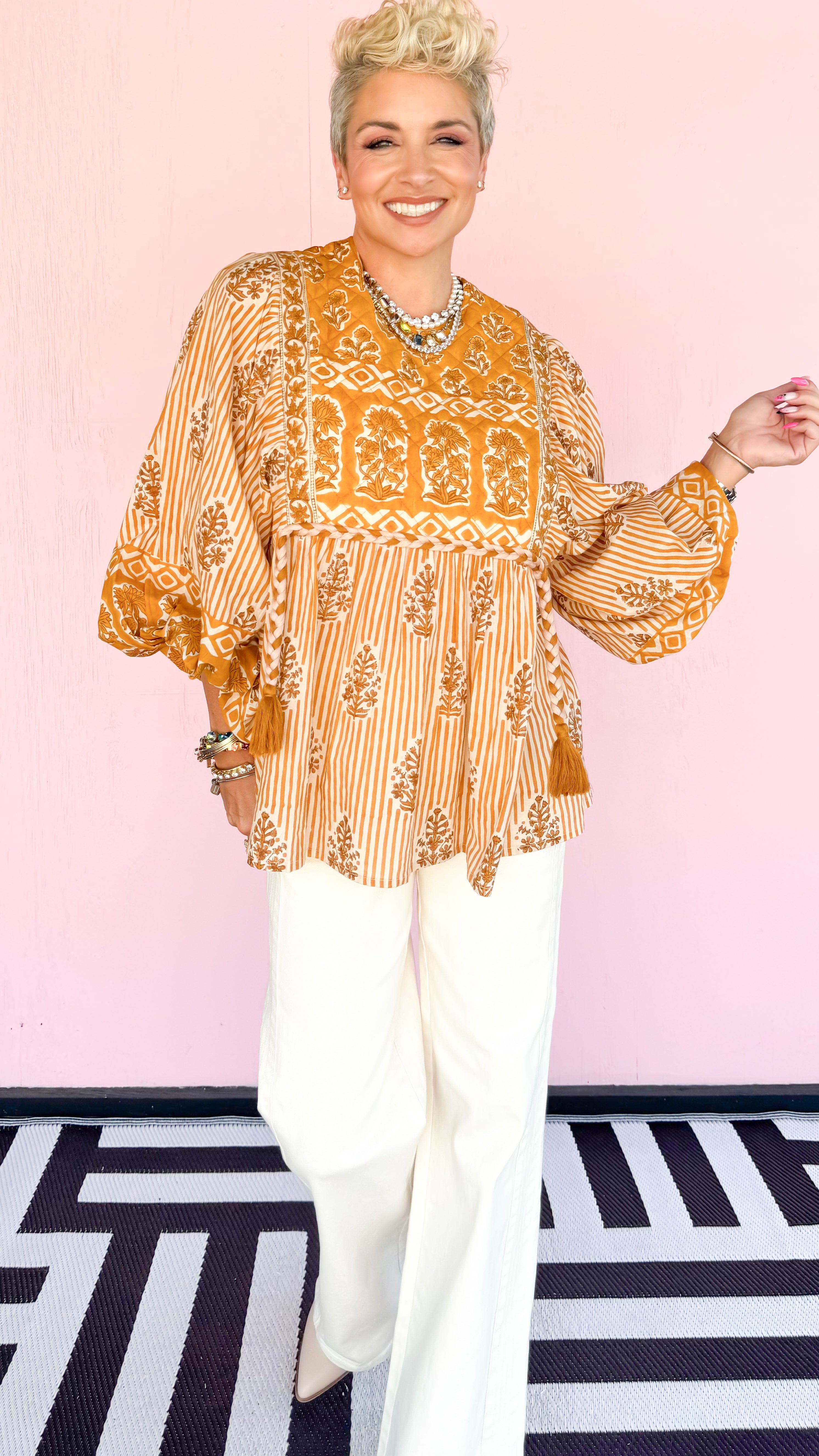 Alys Quilted Front Top/Mustard