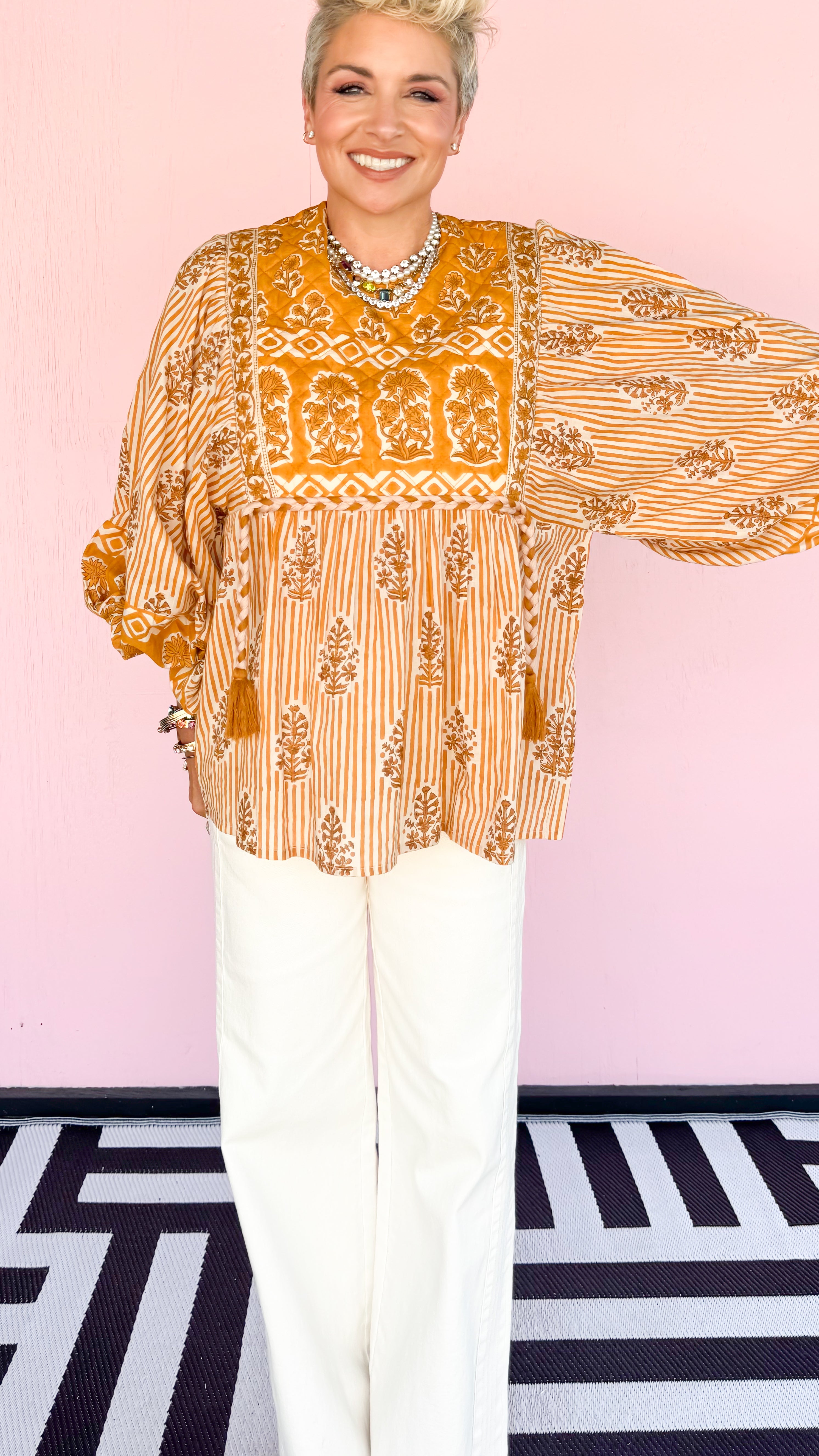 Alys Quilted Front Top/Mustard