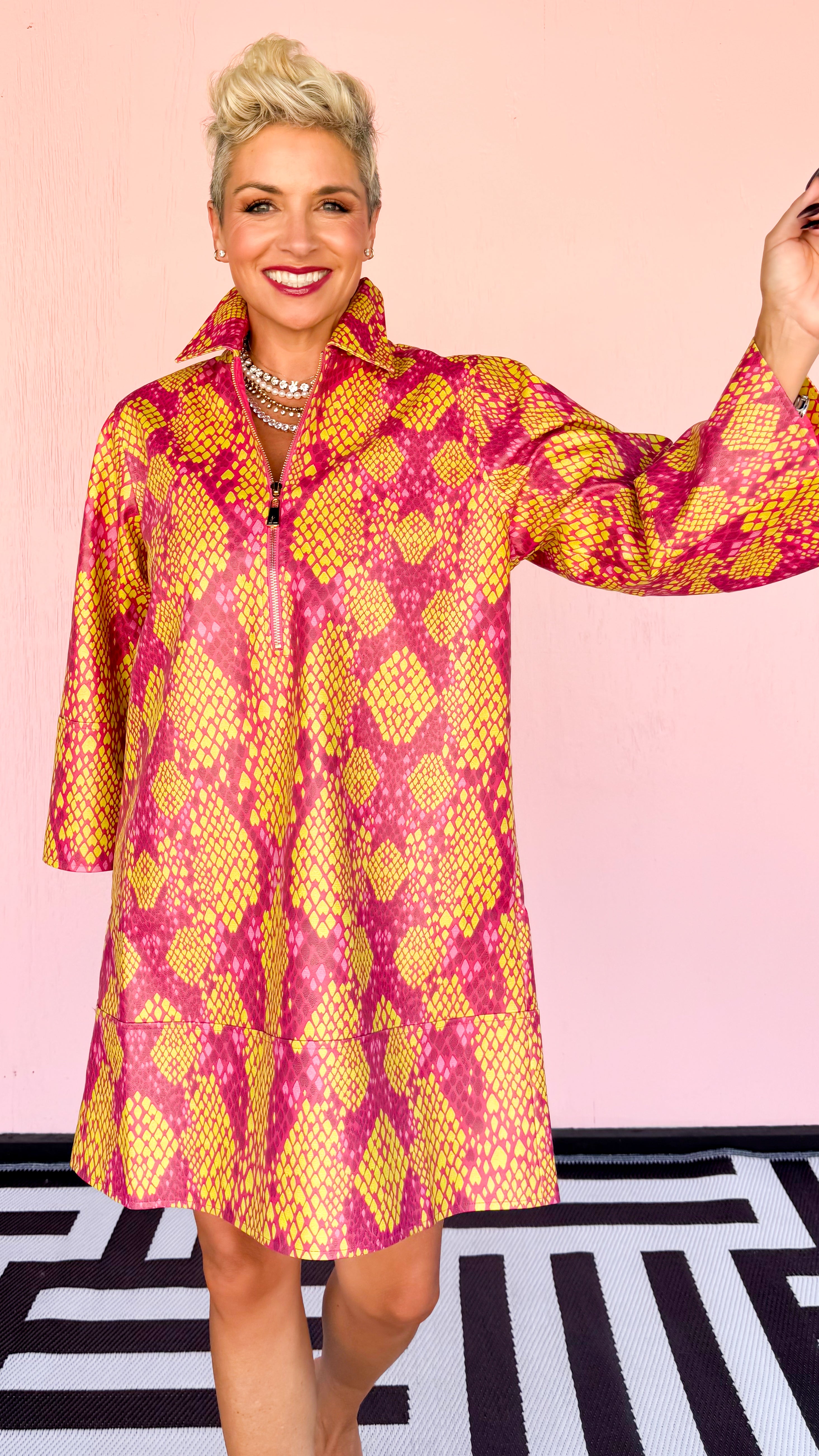 Dakota 1/2 Zip Serpent Short Dress/Pink