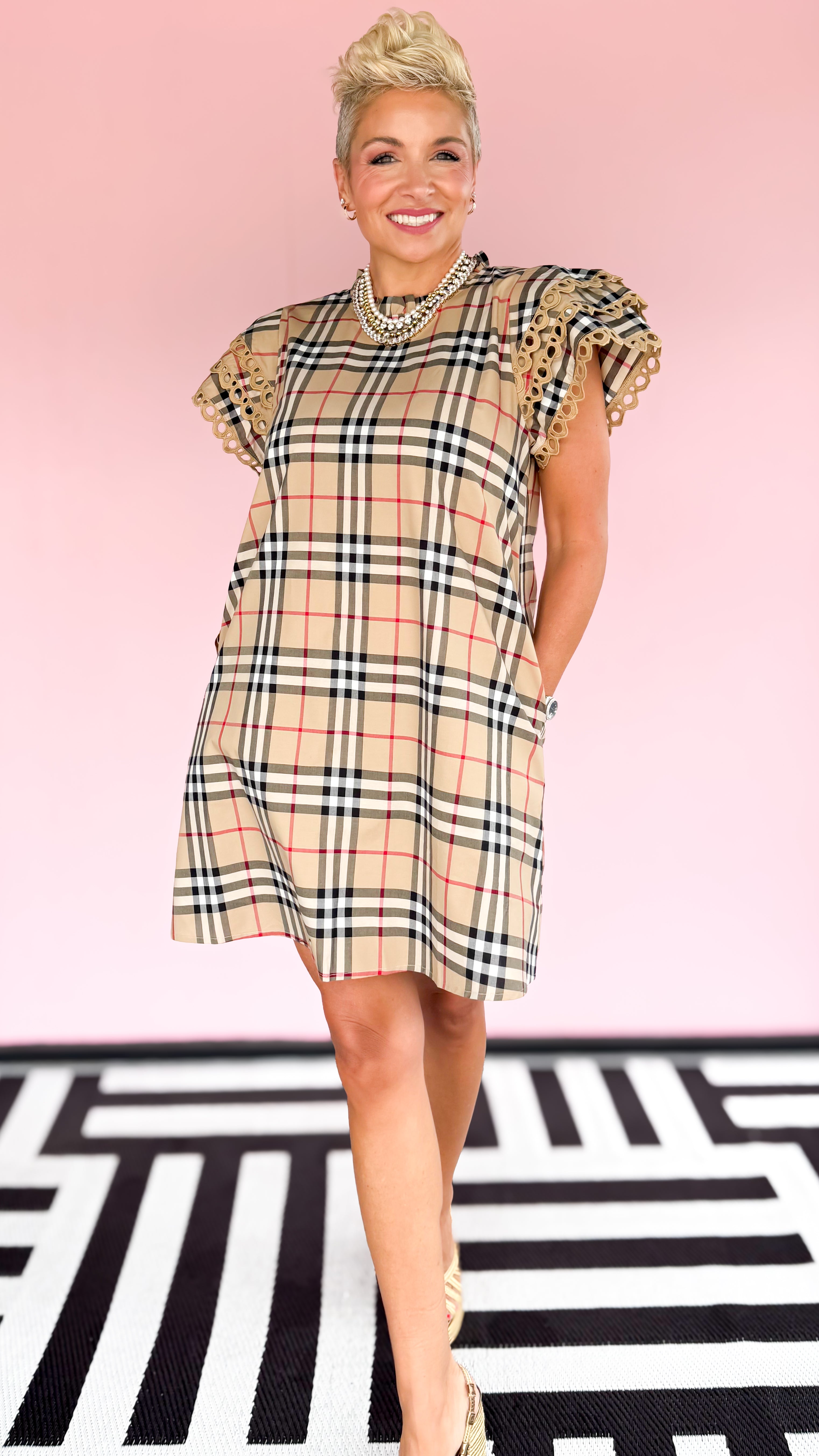 Plaid Check Dress/Taupe