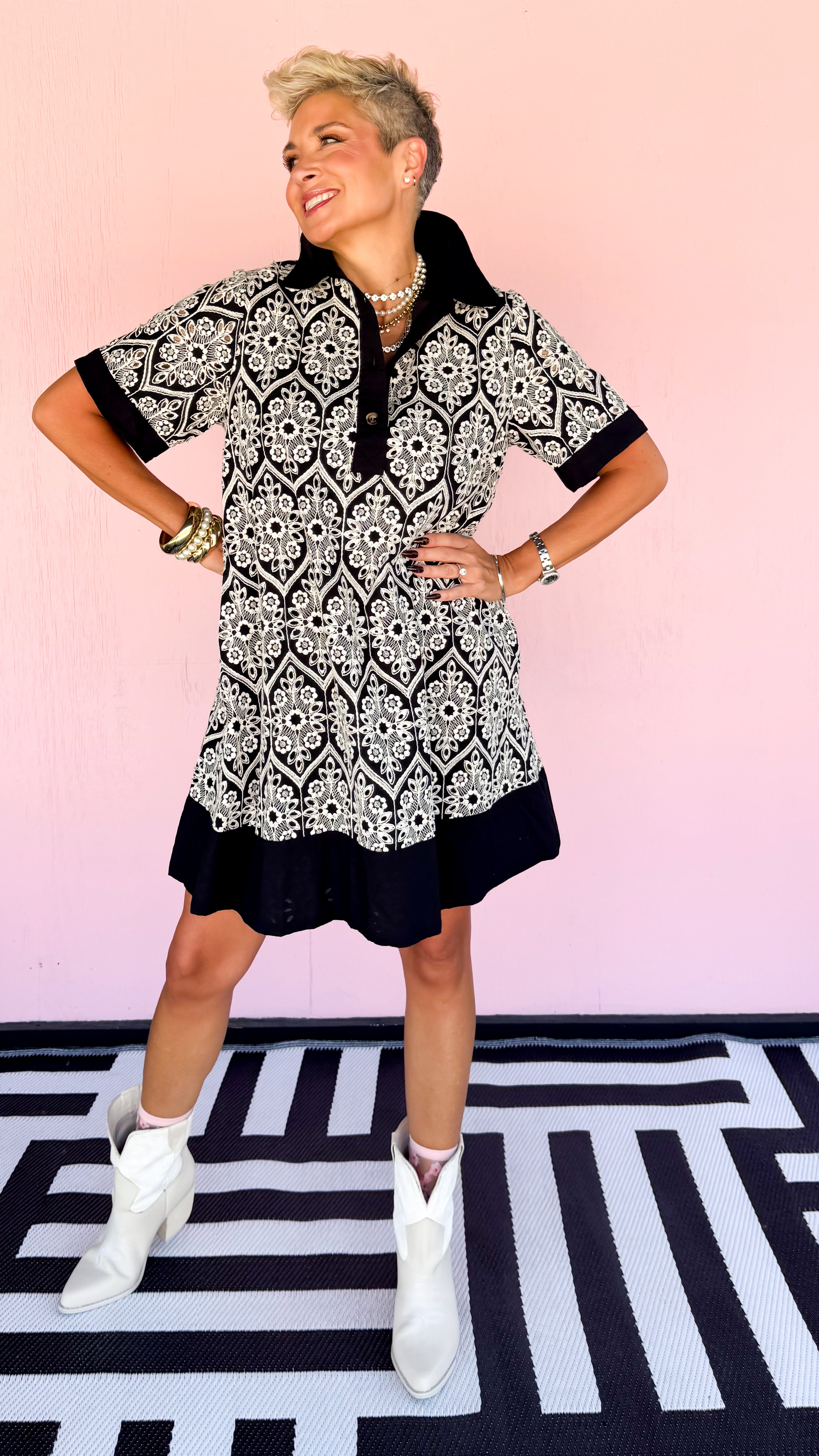Melissa Short Embroidered Dress/Black