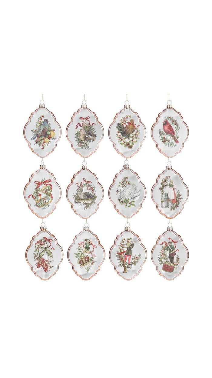 12 Days of Christmas painted glass ornament, front view