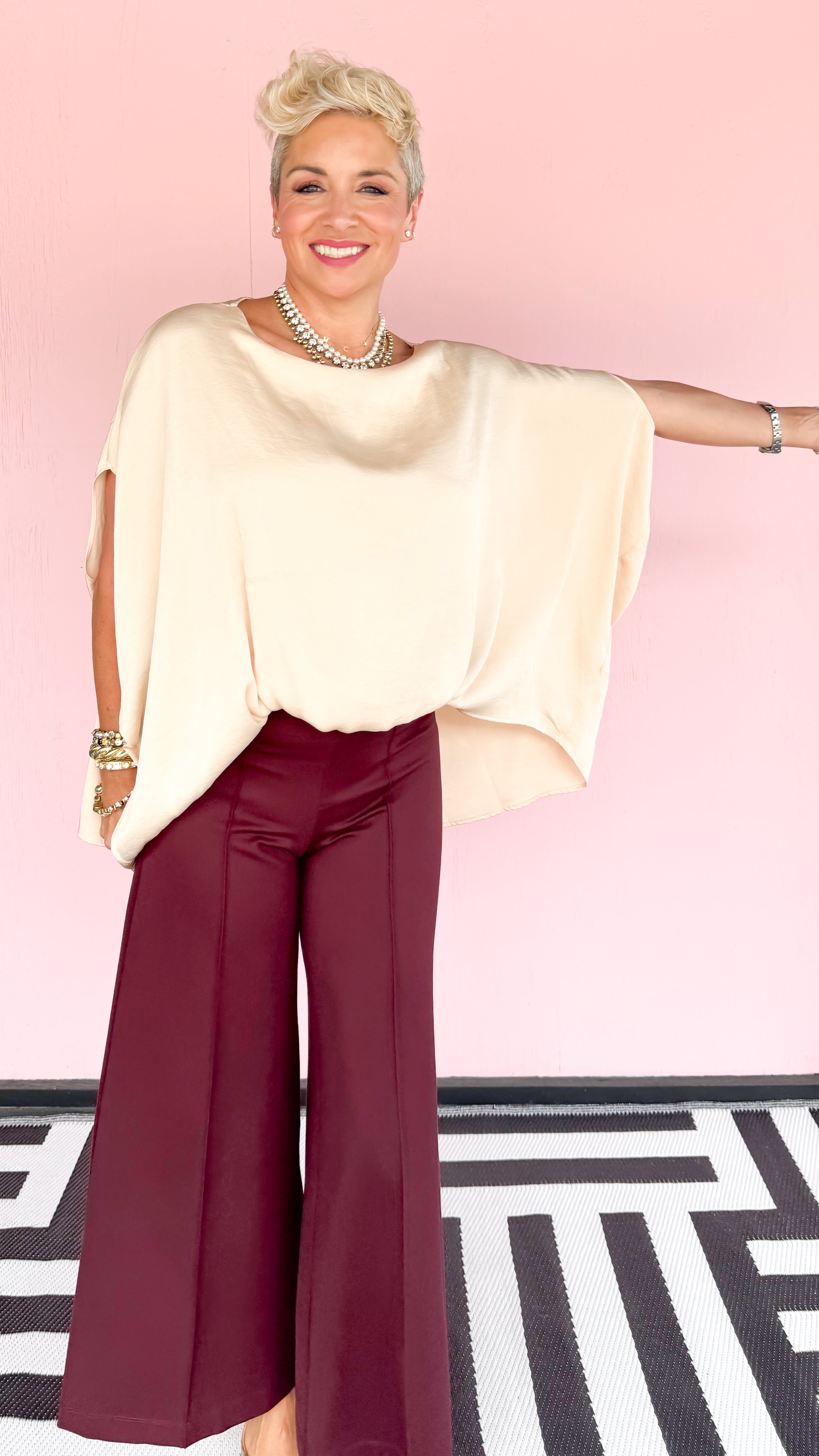 Boatneck Caftan Top/Champagne