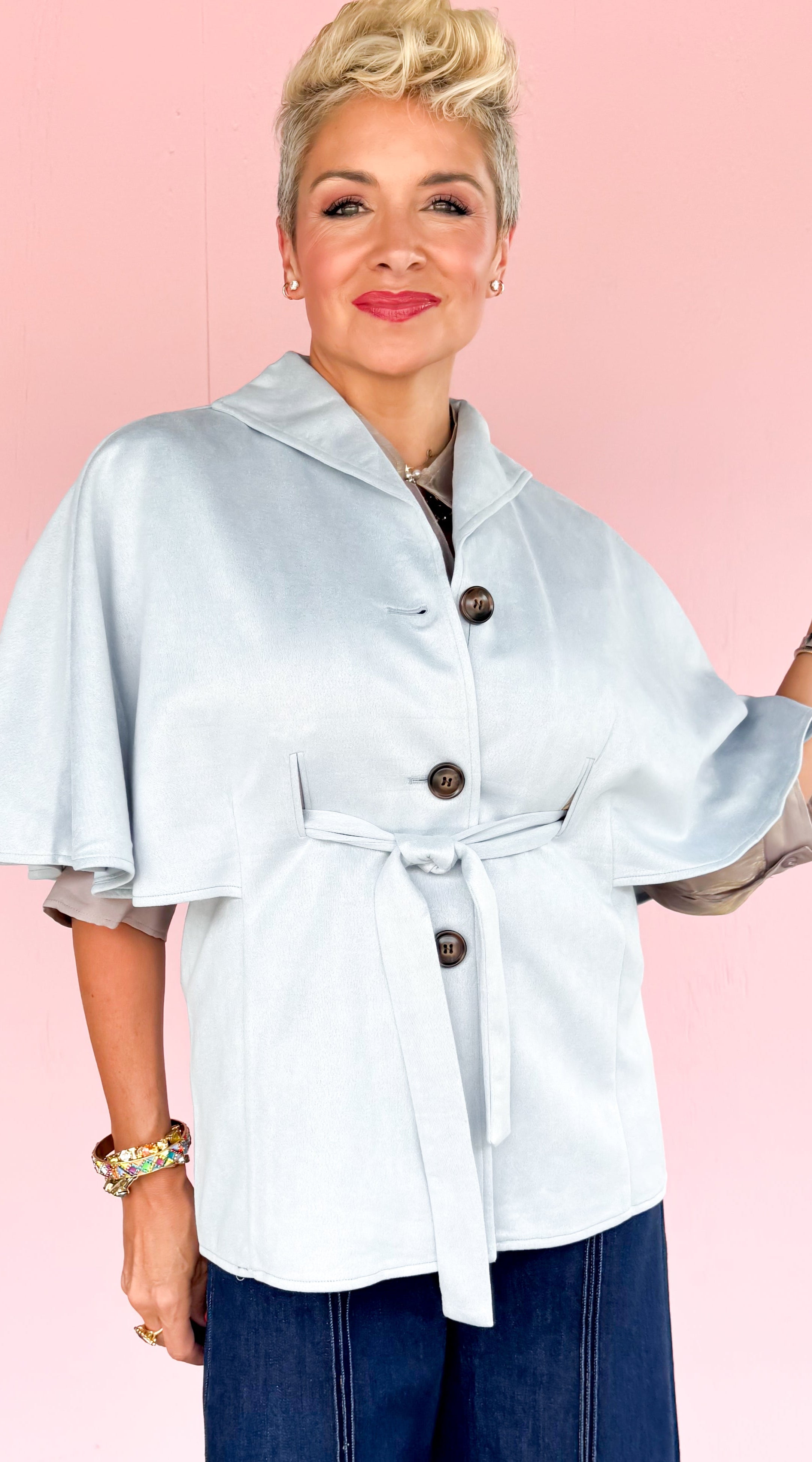 Beatrice Belted Short Sleeve Jacket/Blue