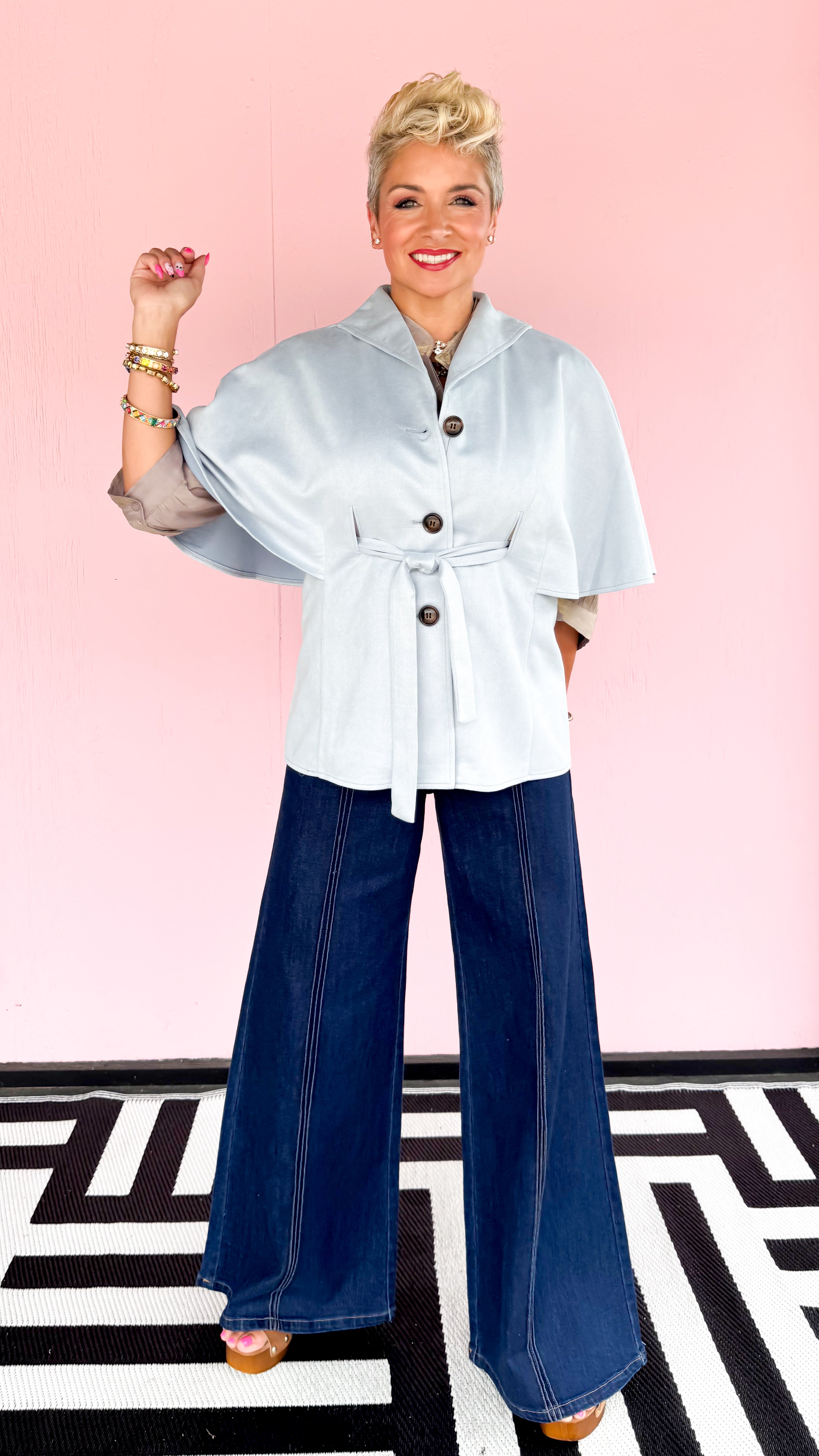 Beatrice Belted Short Sleeve Jacket/Blue