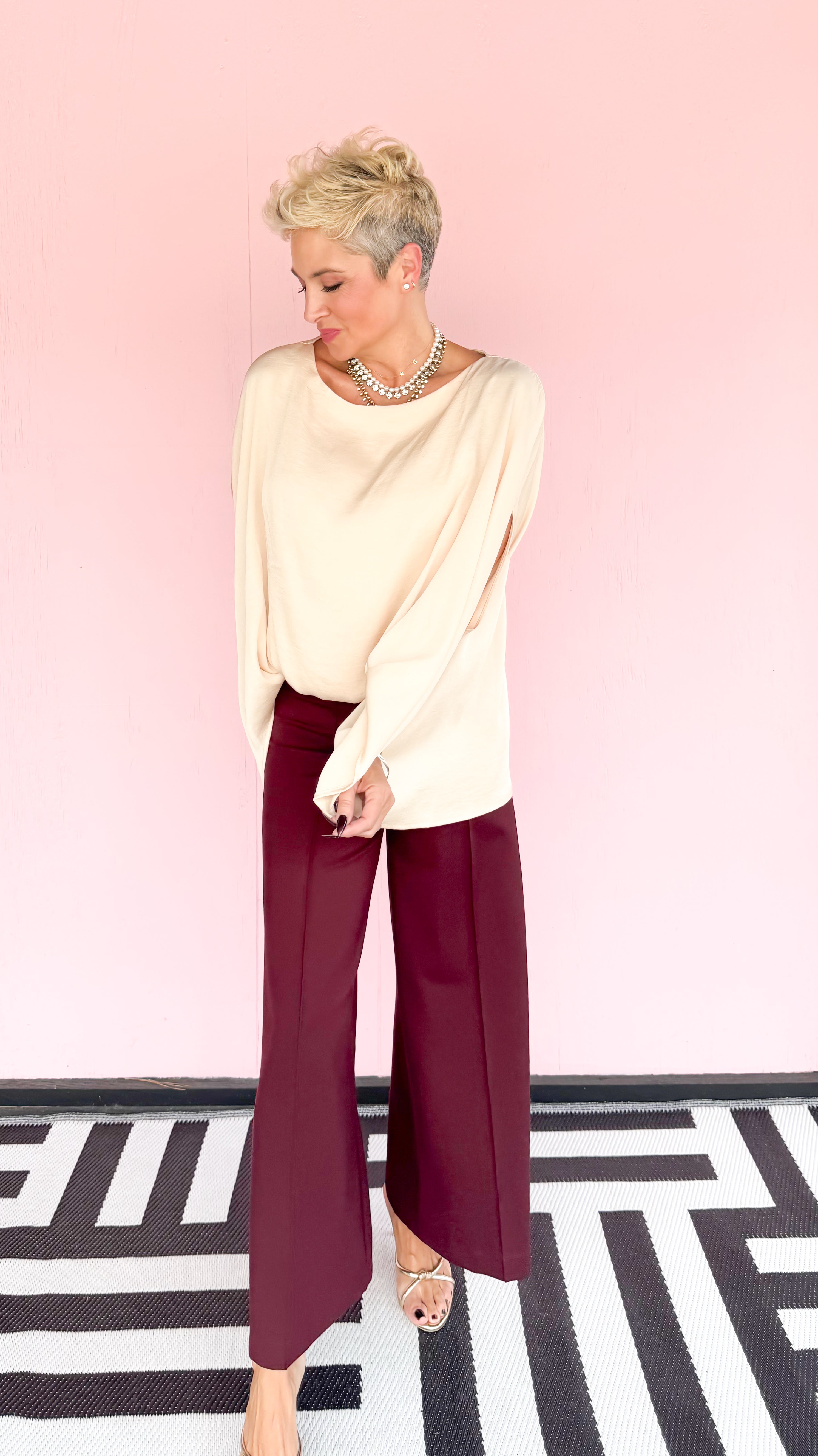 Boatneck Caftan Top/Champagne