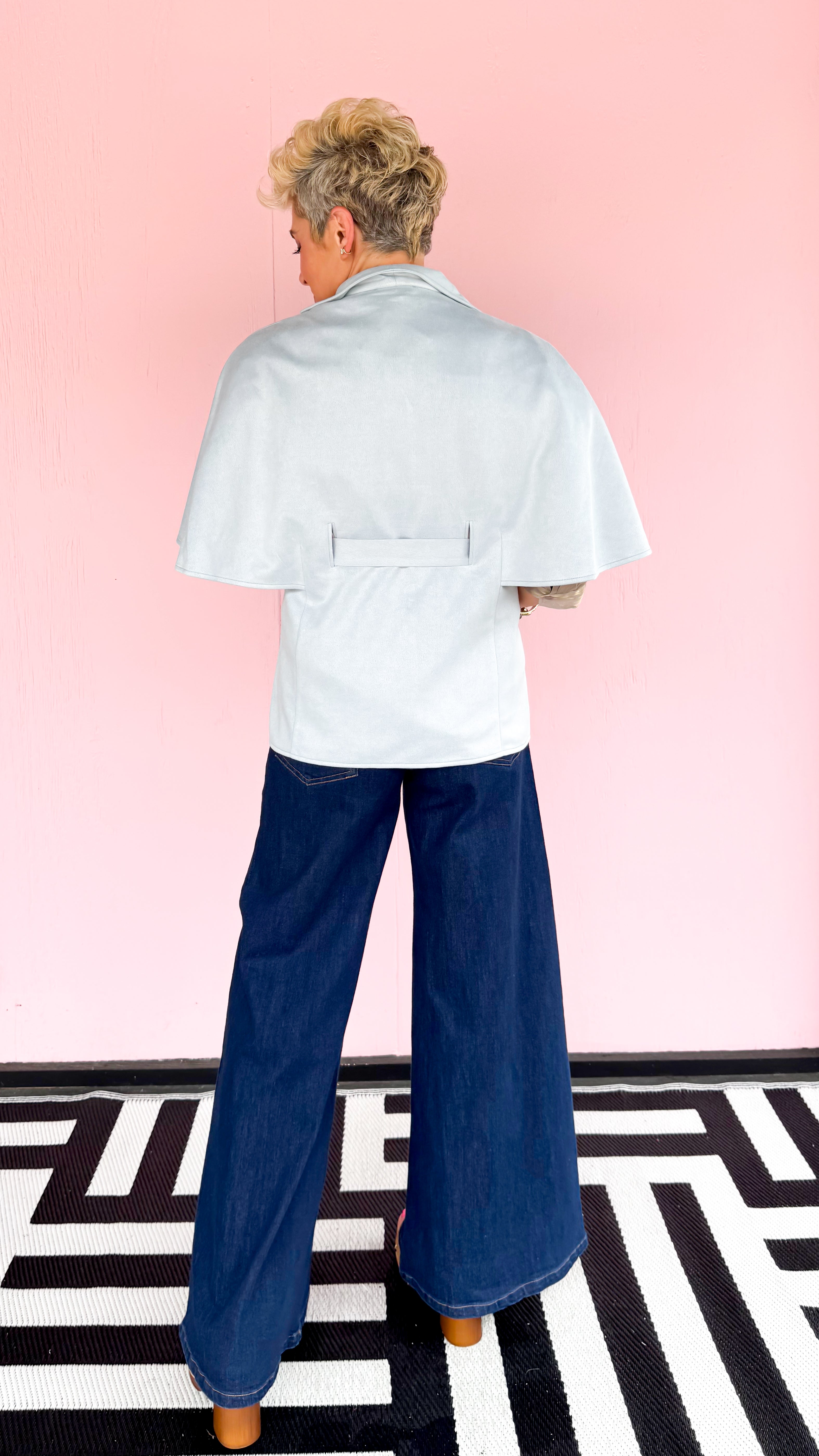 Beatrice Belted Short Sleeve Jacket/Blue - The BLVD