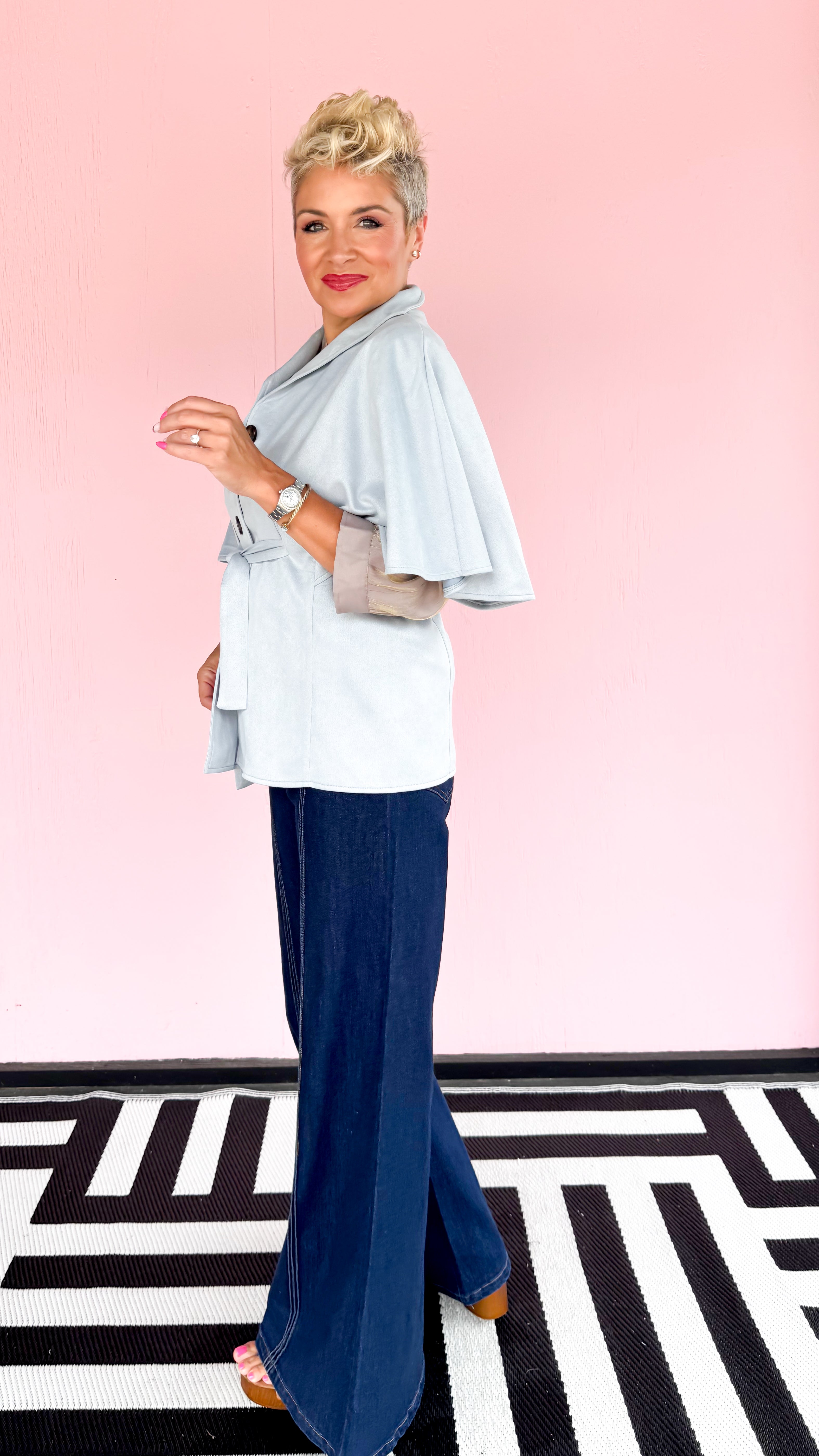 Beatrice Belted Short Sleeve Jacket/Blue - The BLVD