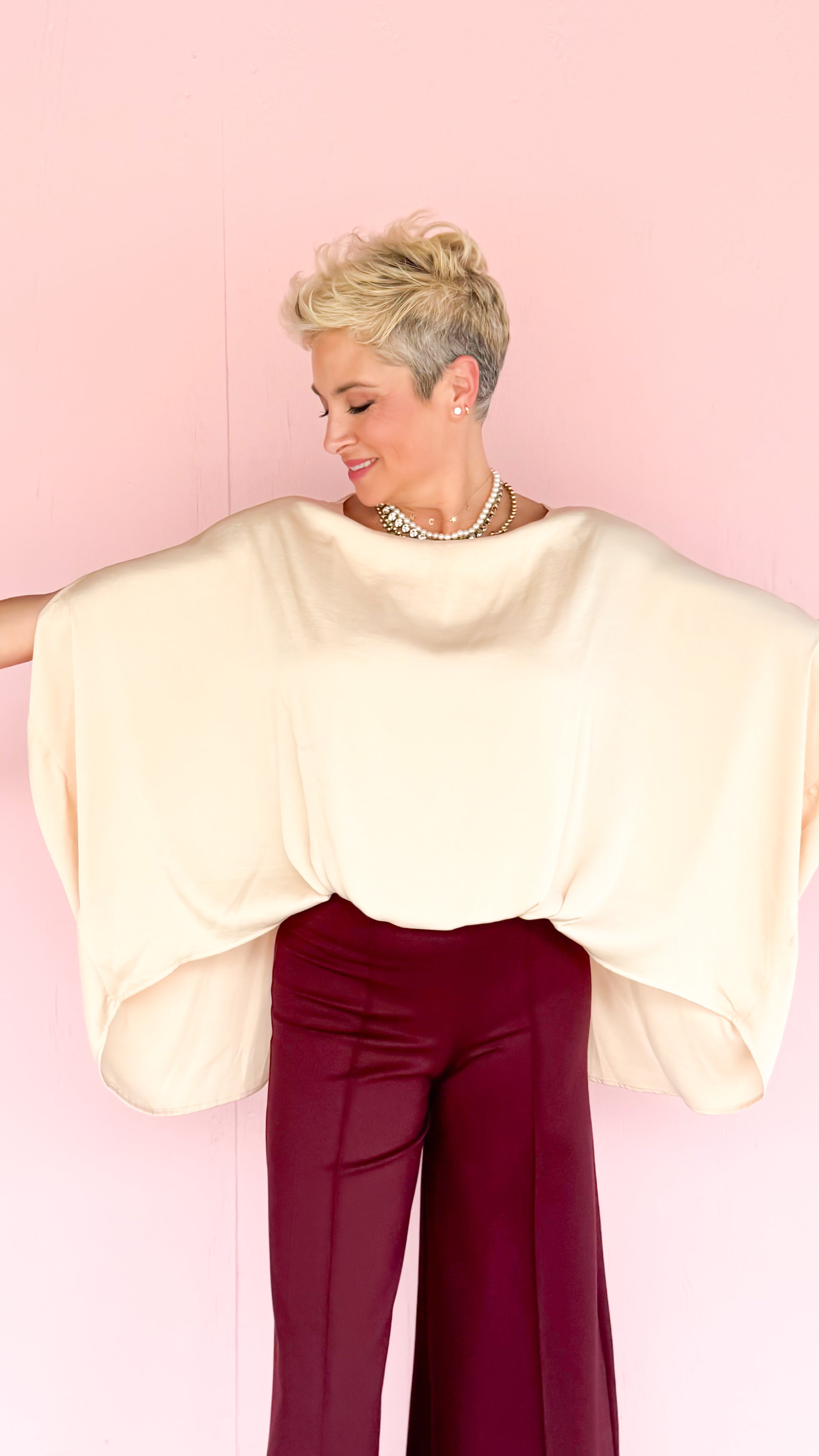 Boatneck Caftan Top/Champagne