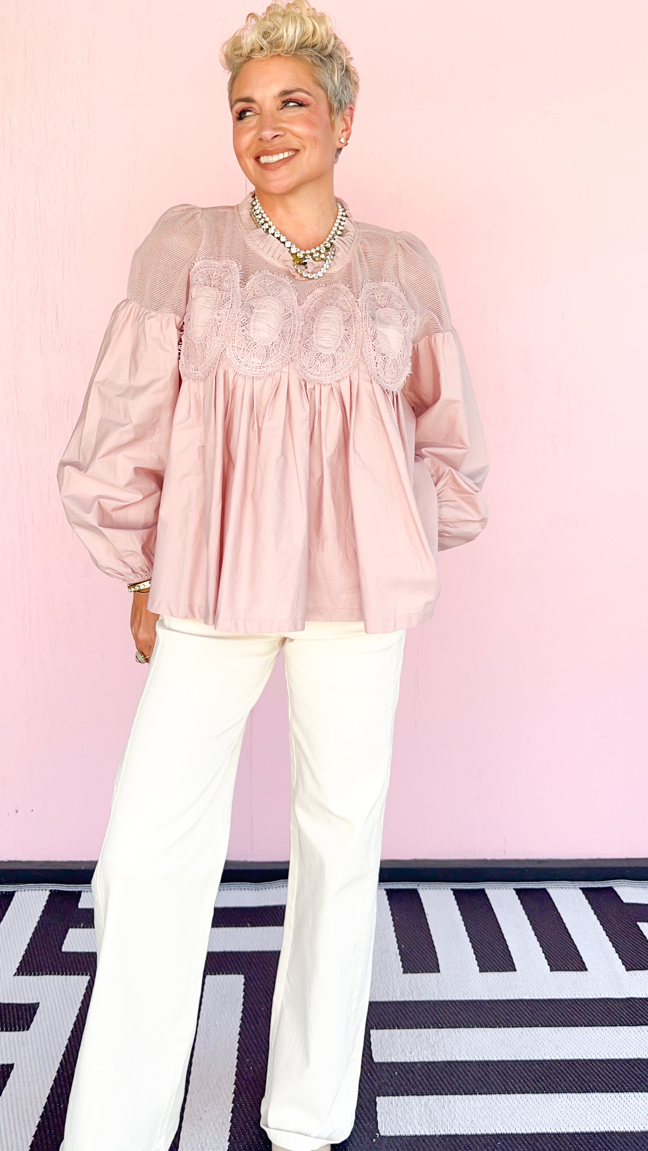 Lace Applique Detail Top/Mauve