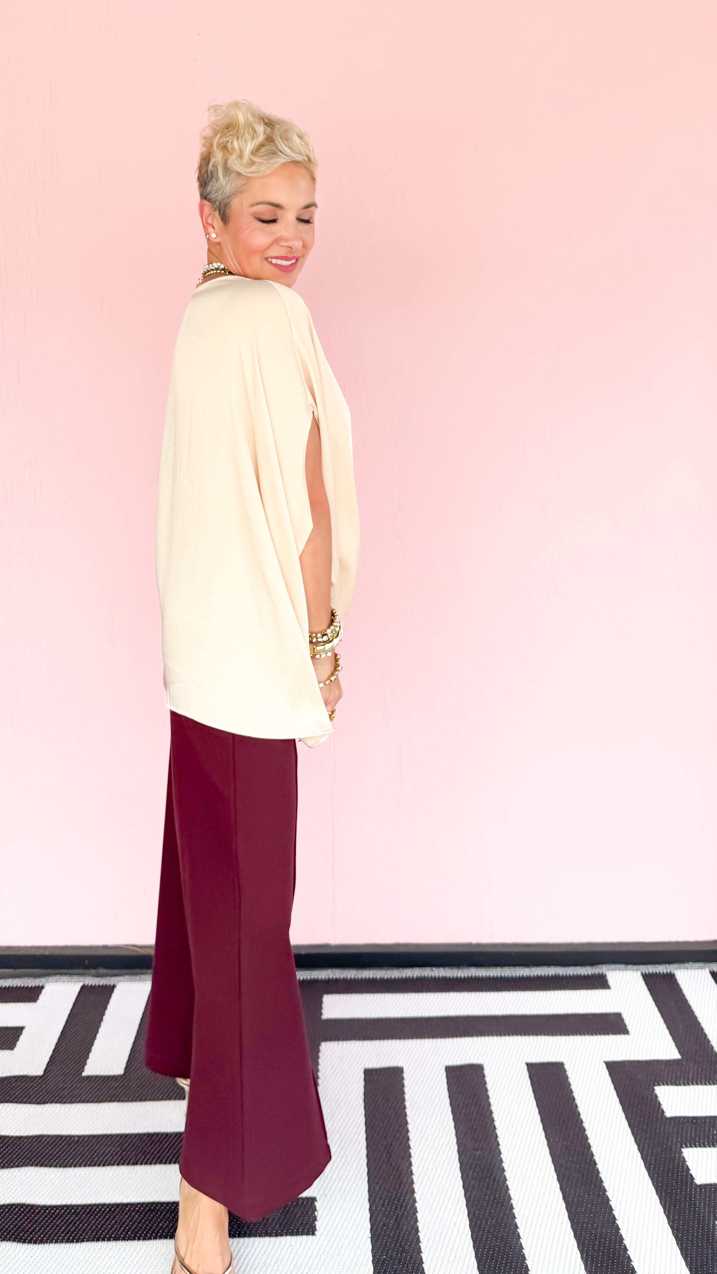 Boatneck Caftan Top/Champagne