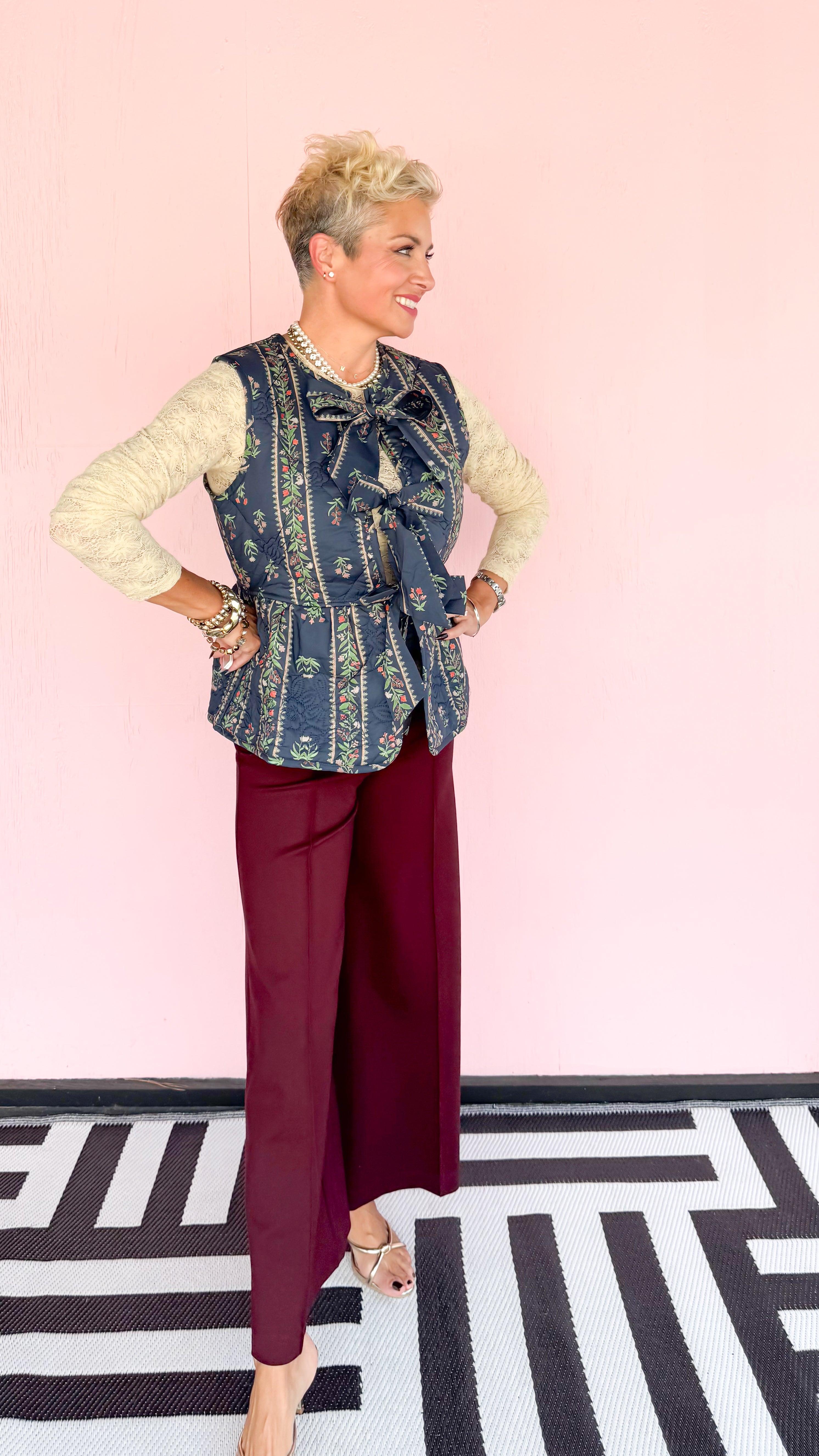 Bobbi Bow Front Quilted Vest/Navy