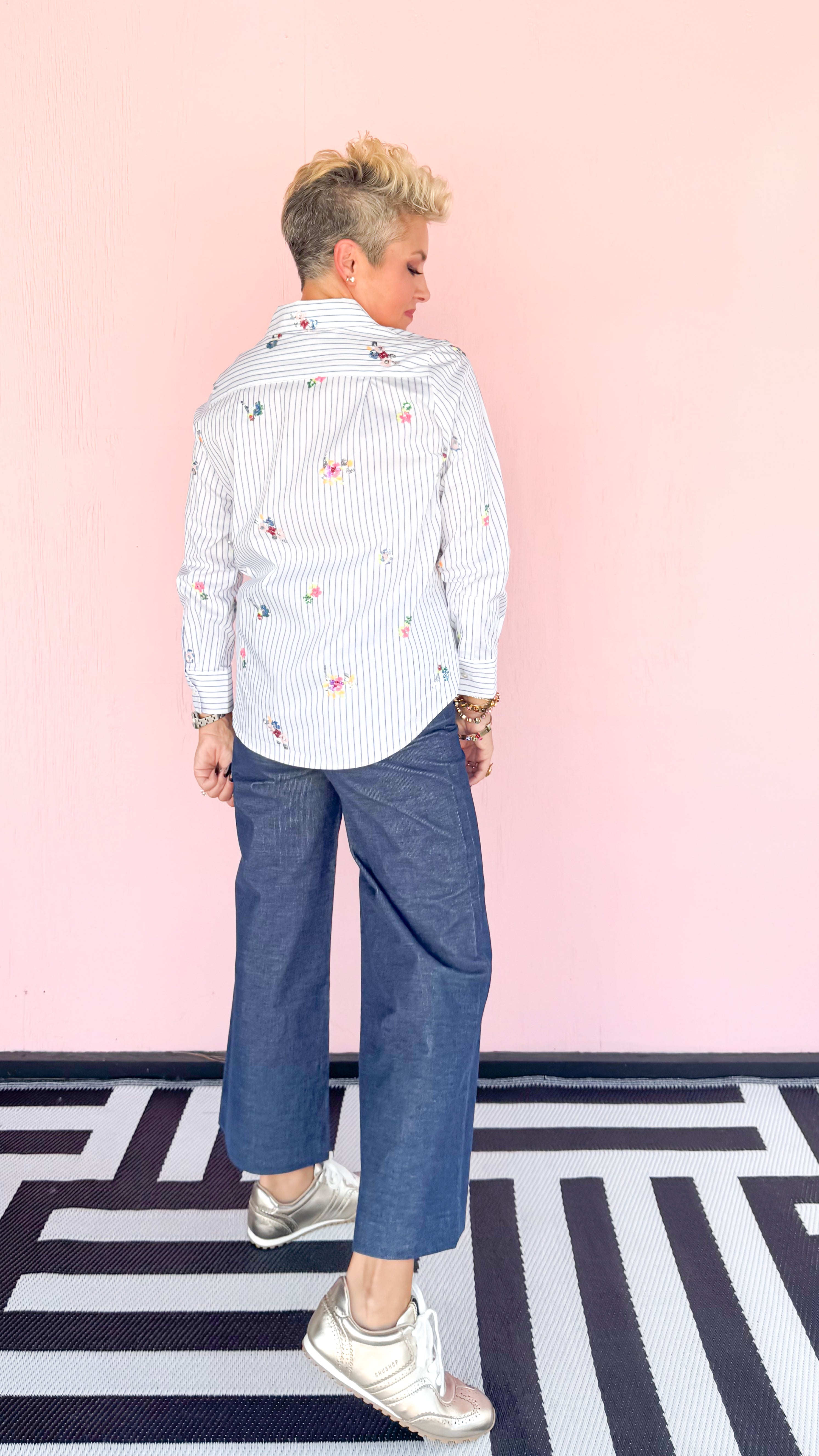 Sequin Floral Striped Blouse