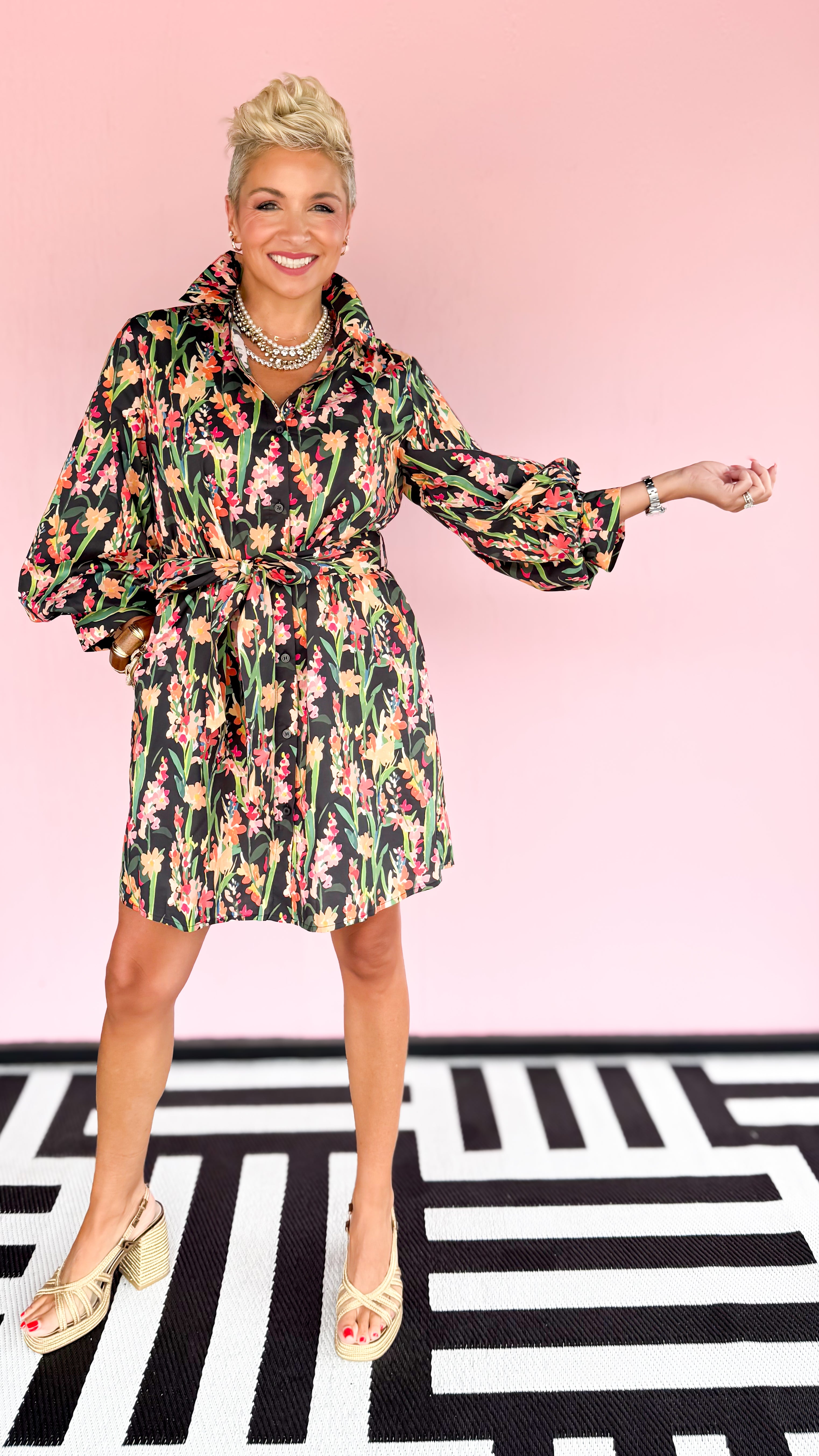Button Down Floral Dress/Black