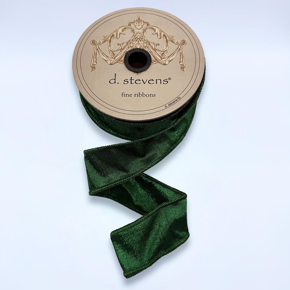 Emerald green metallic dupion ribbon, 1.5 inch, full view