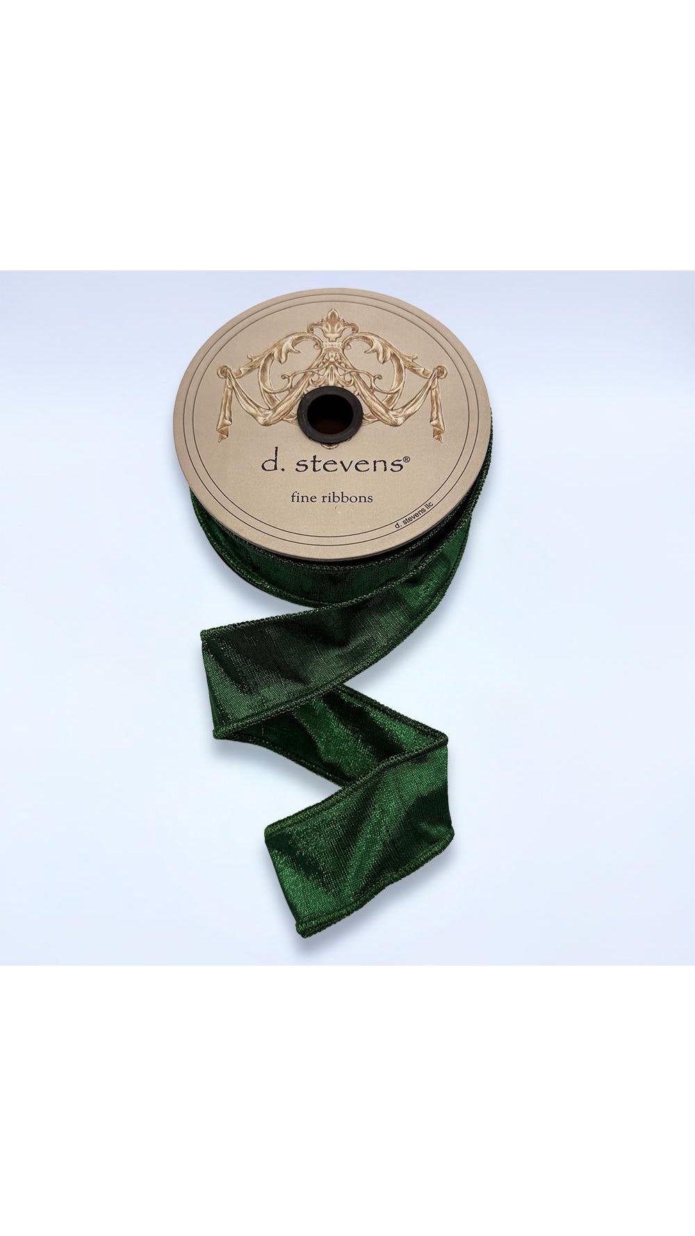 Emerald green metallic dupion ribbon, 1.5 inch, full view on white