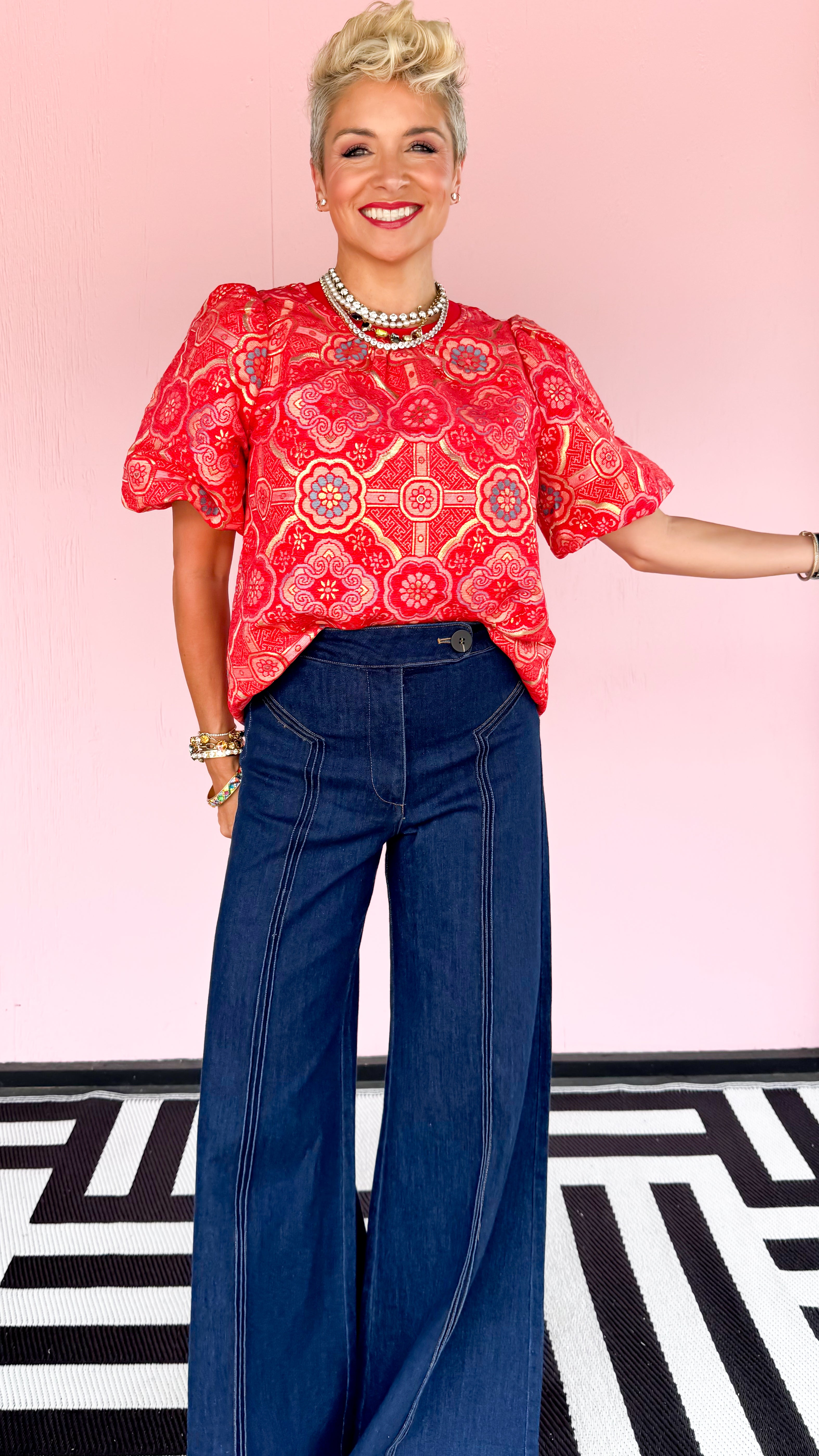 Mandala Jacquard Top/Red