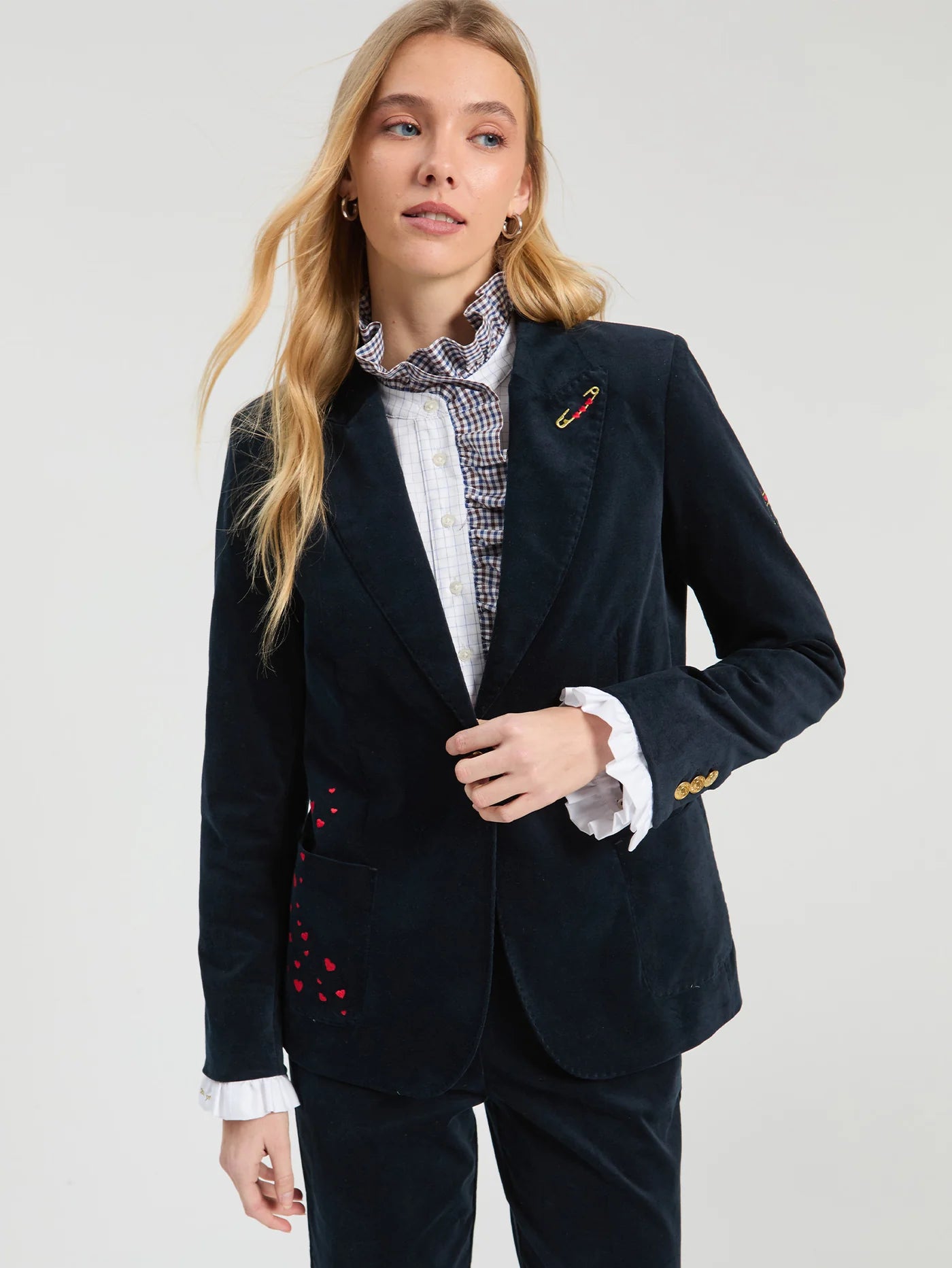Hillary Embroidered Velvet Jacket/Navy