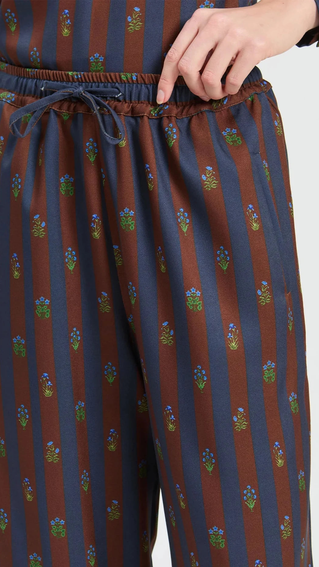 Nova Floral Stripe Pant/Brown & Navy
