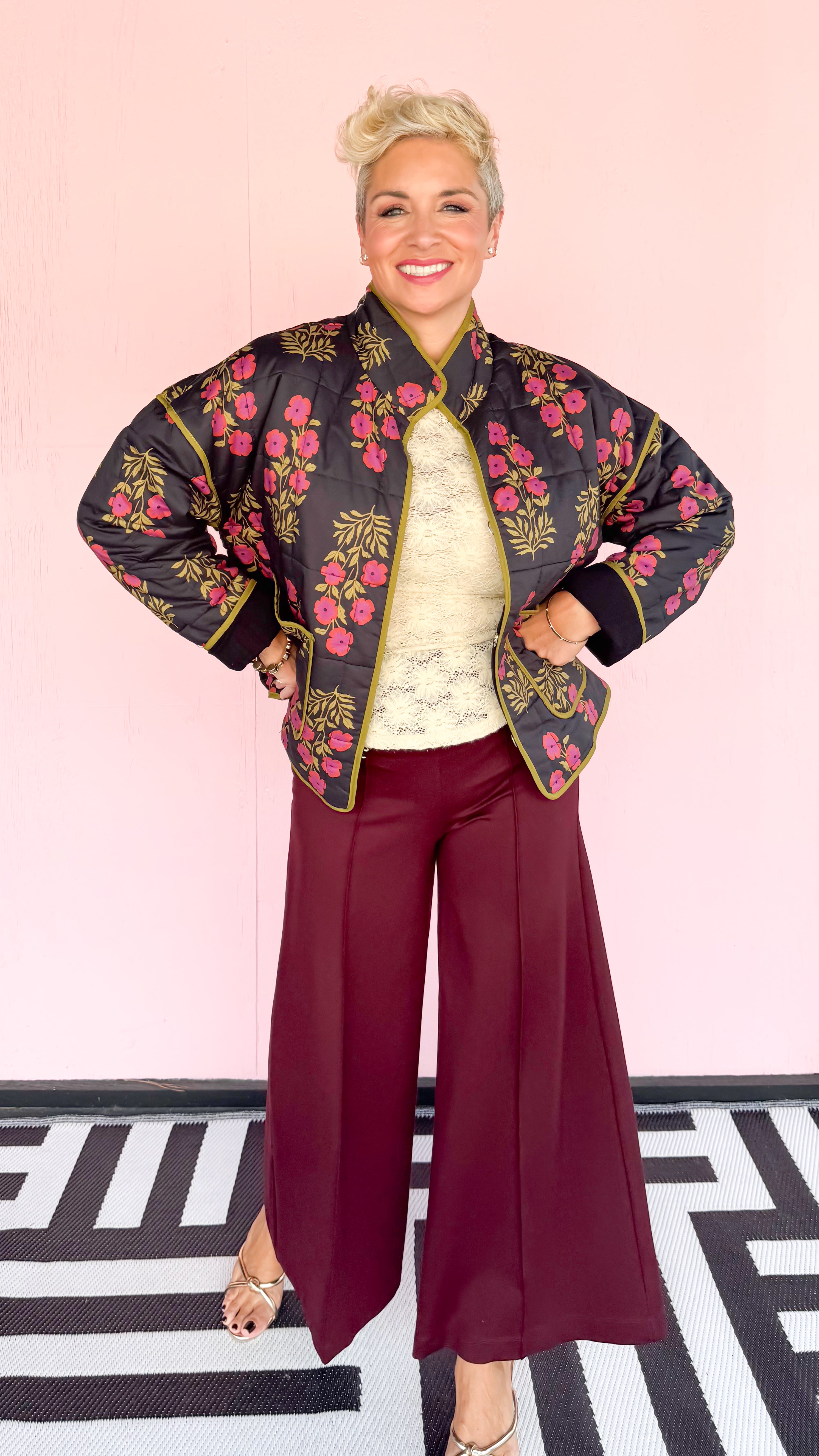 Quilted Short Floral Jacket/Black