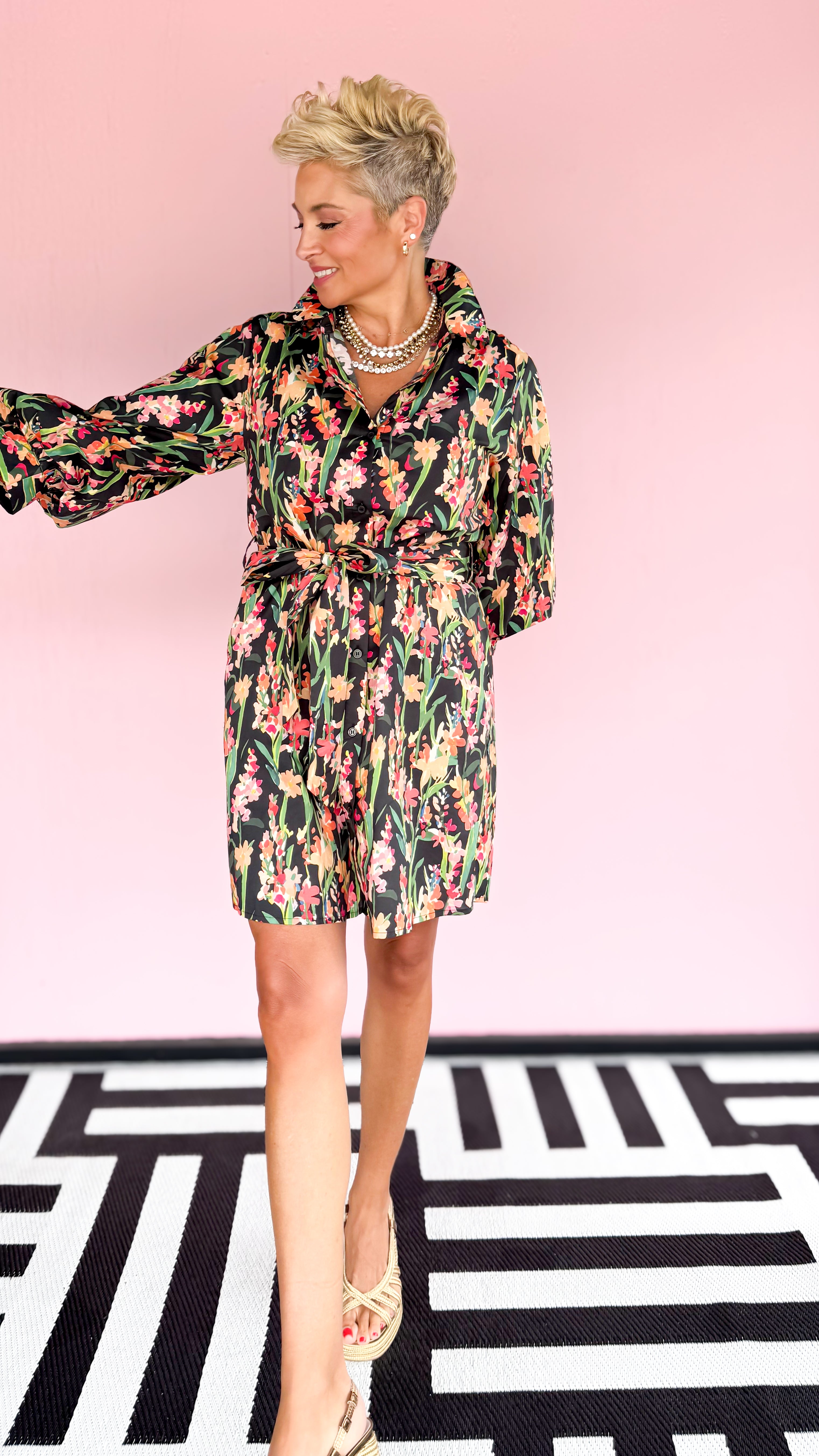 Button Down Floral Dress/Black