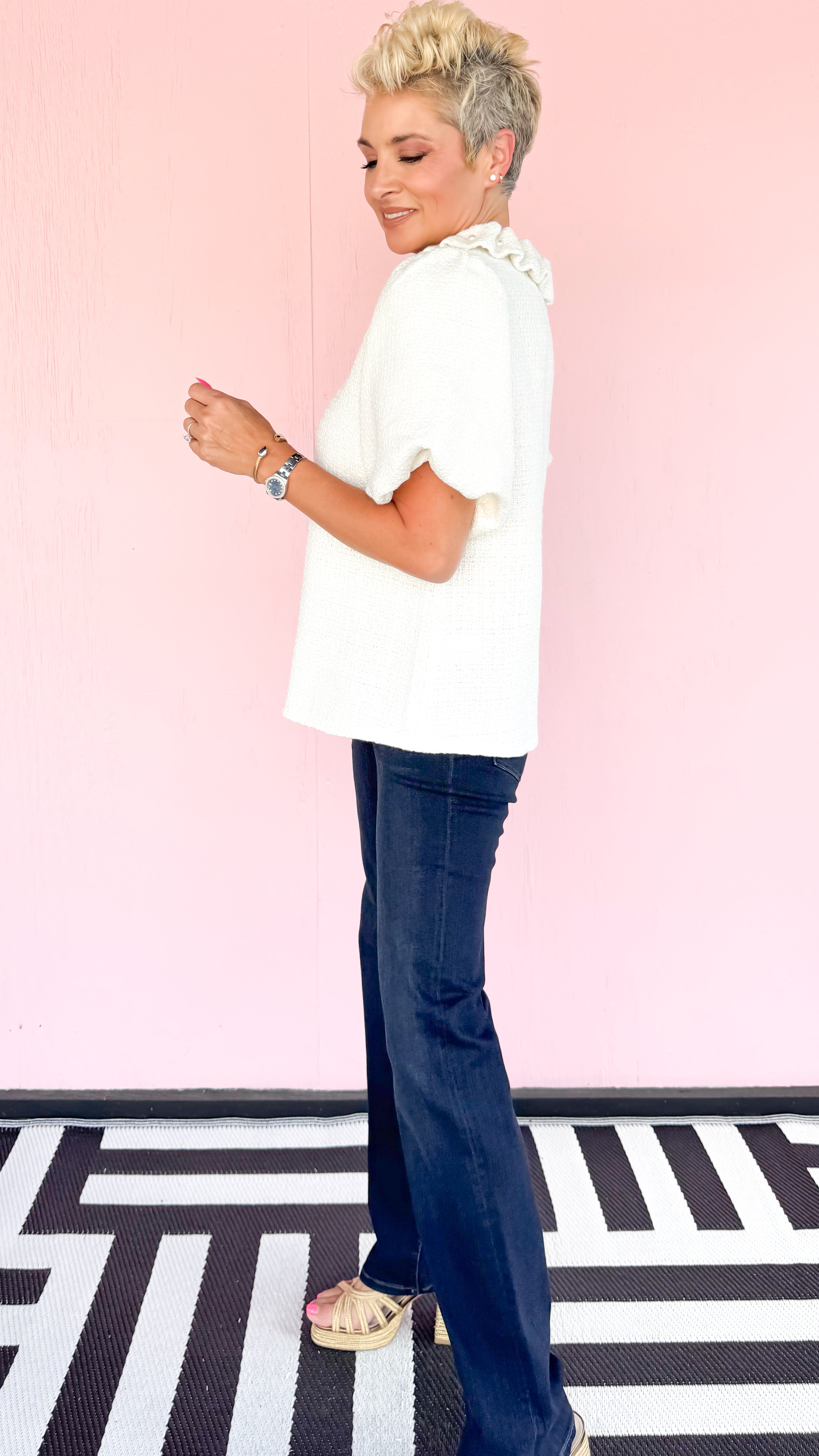 Laney Pearl Neckline Top/Cream
