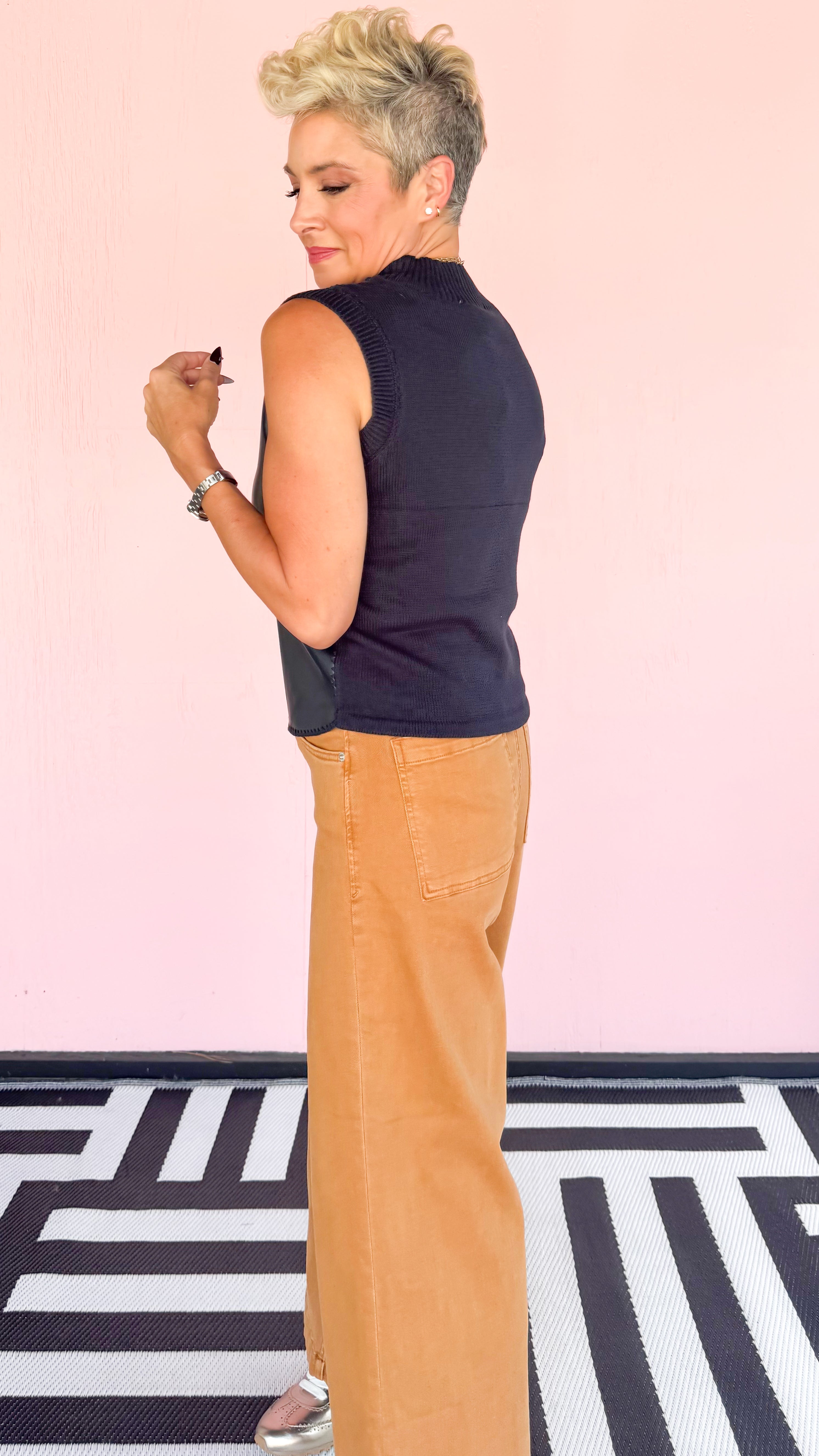 Sleeveless Navy Mock Neck Top