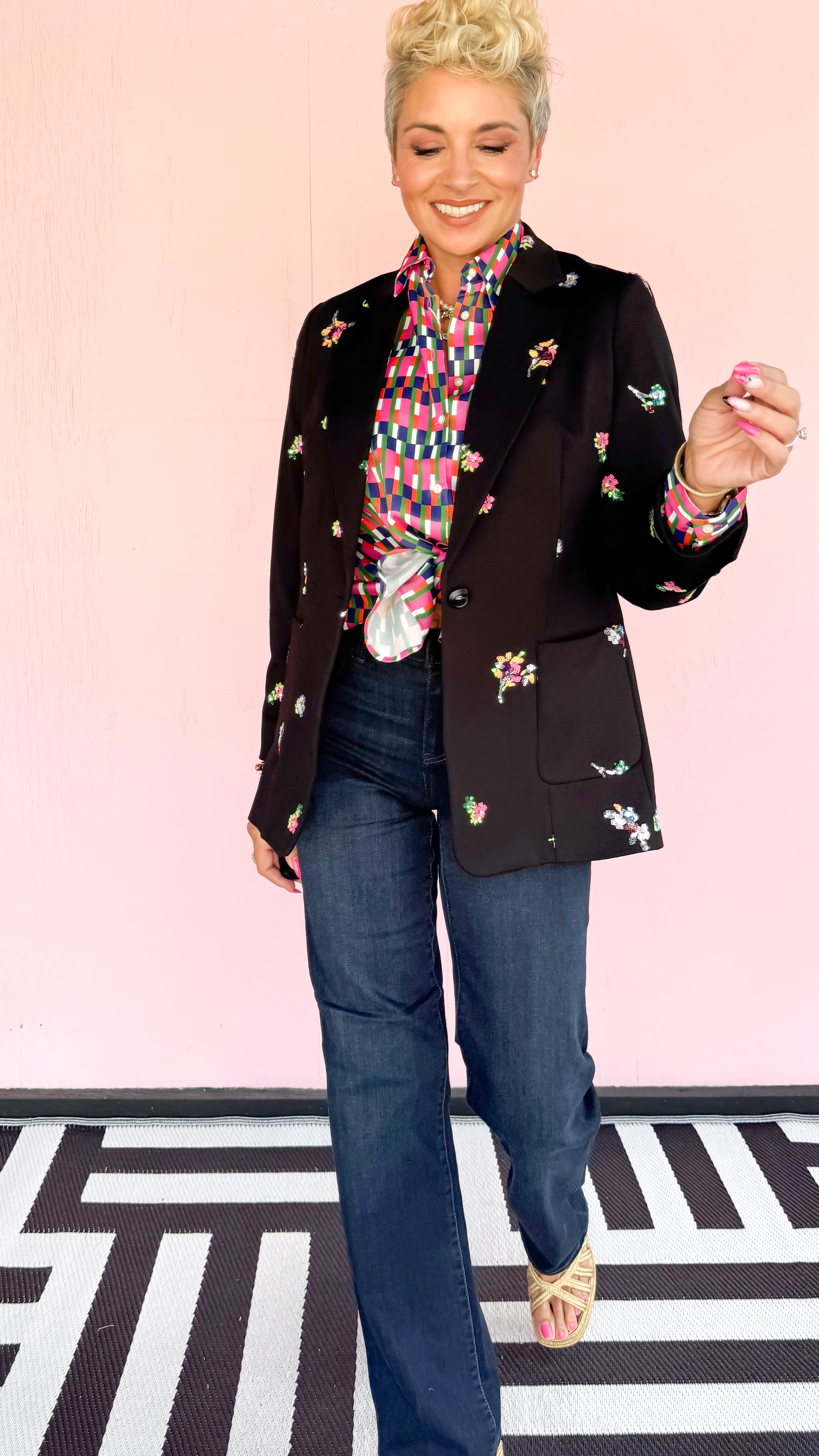 Sequin Floral Blazer/Black