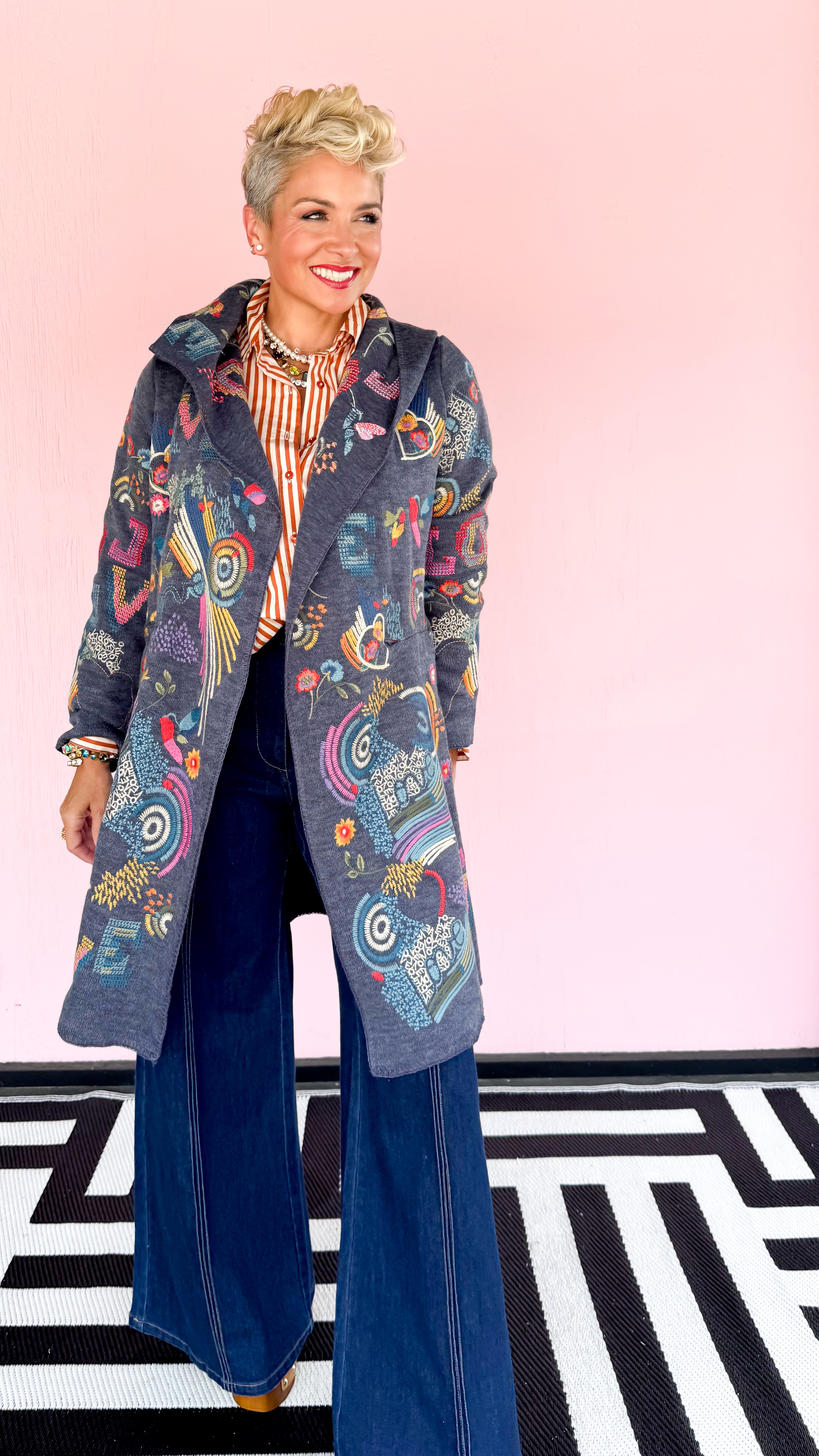 LOVE Embroidered Sweater Coat