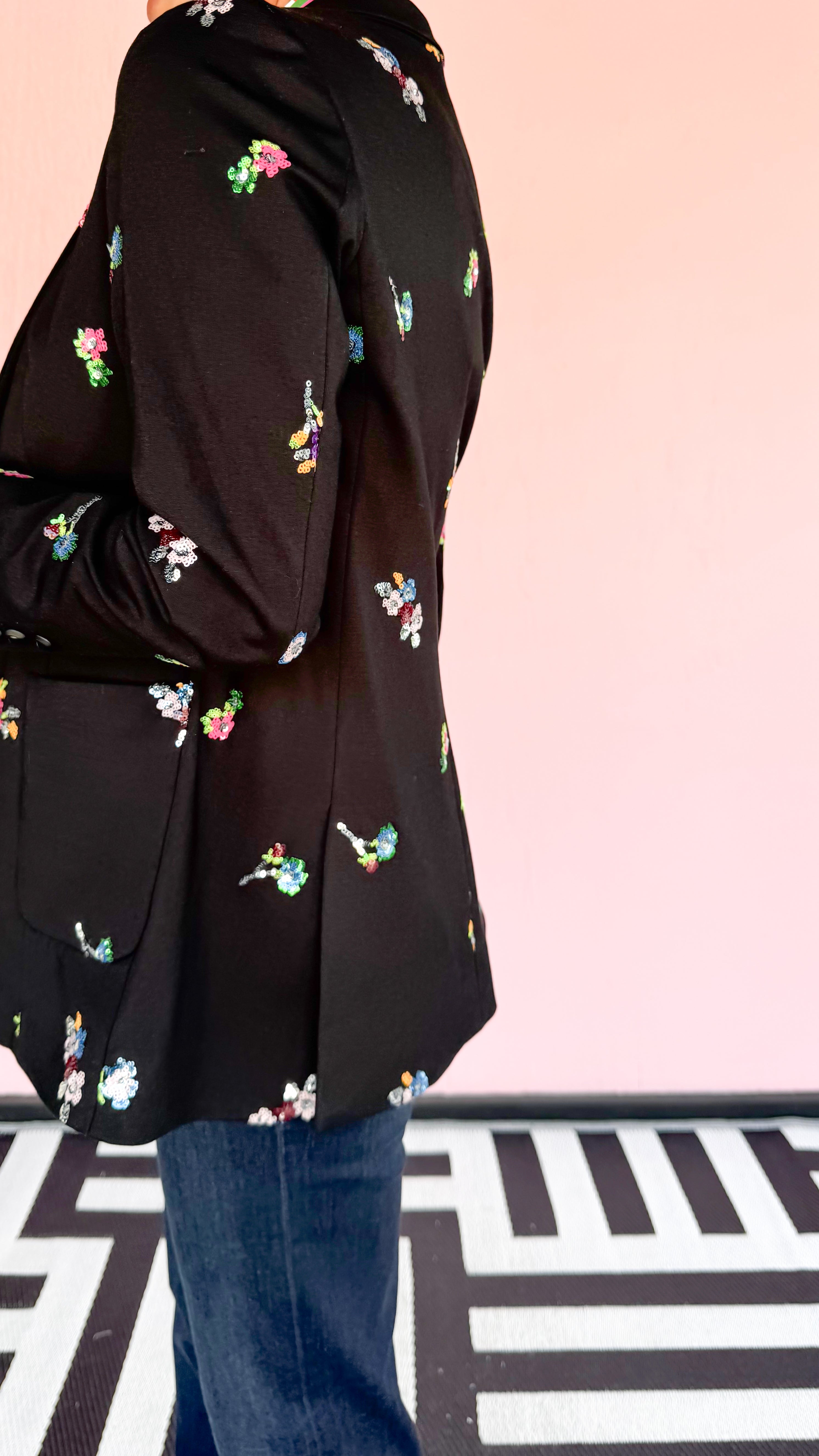 Sequin Floral Blazer/Black - The BLVD