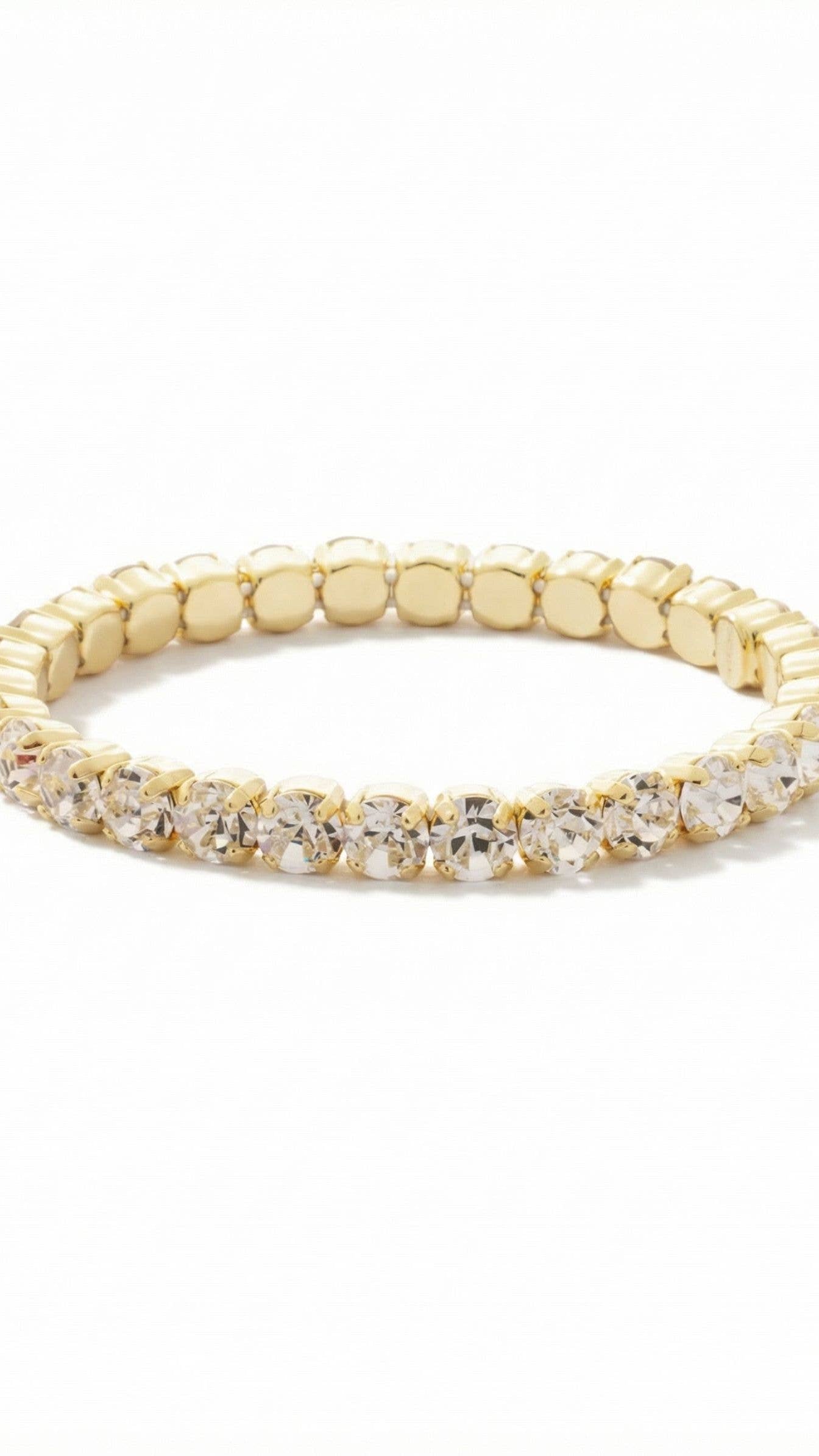 10K Gold Plated Mini Clear Crystal Stretch Bracelet 7in