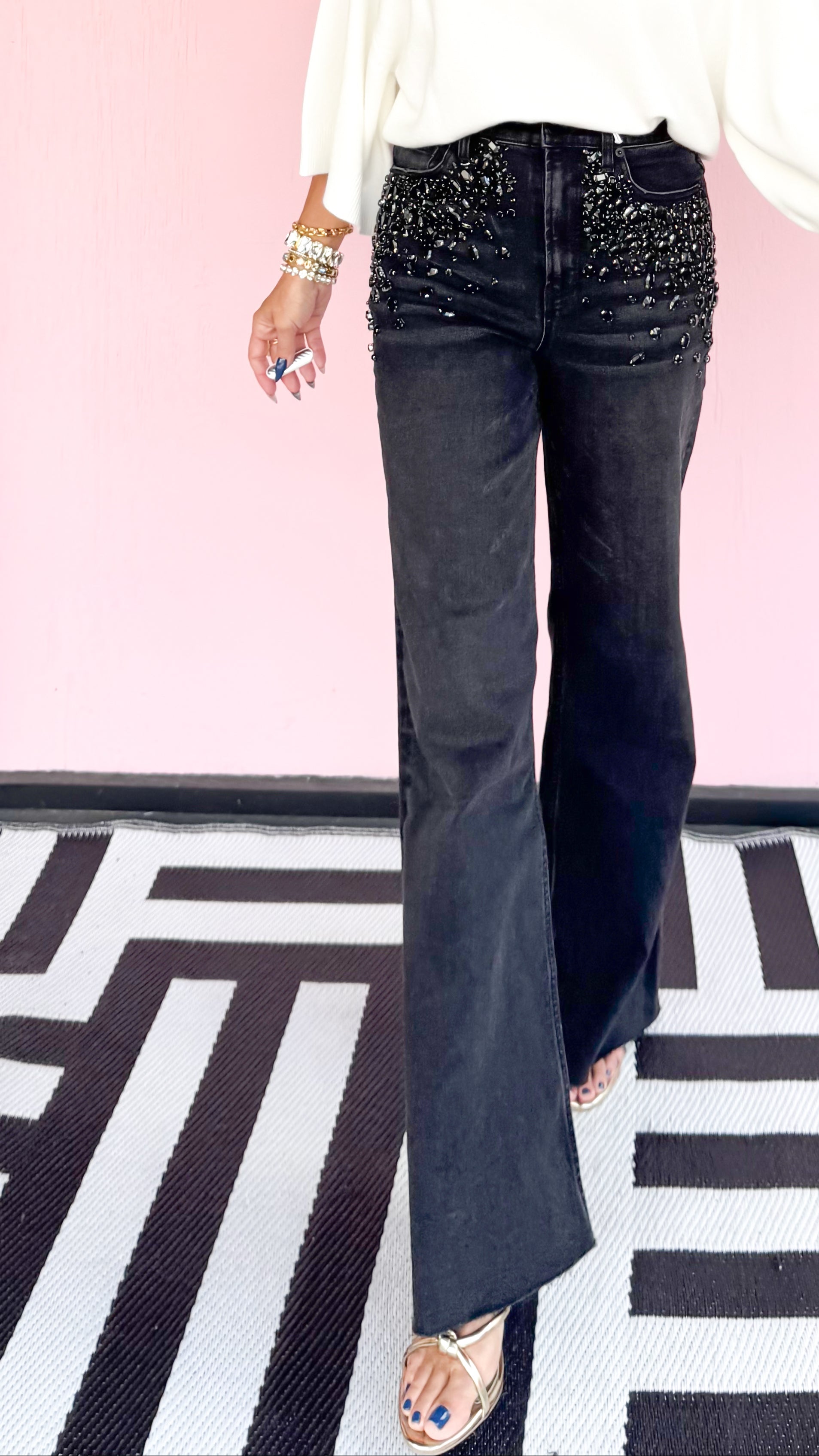 Fiona Wide Leg Sparkle Jean/Black